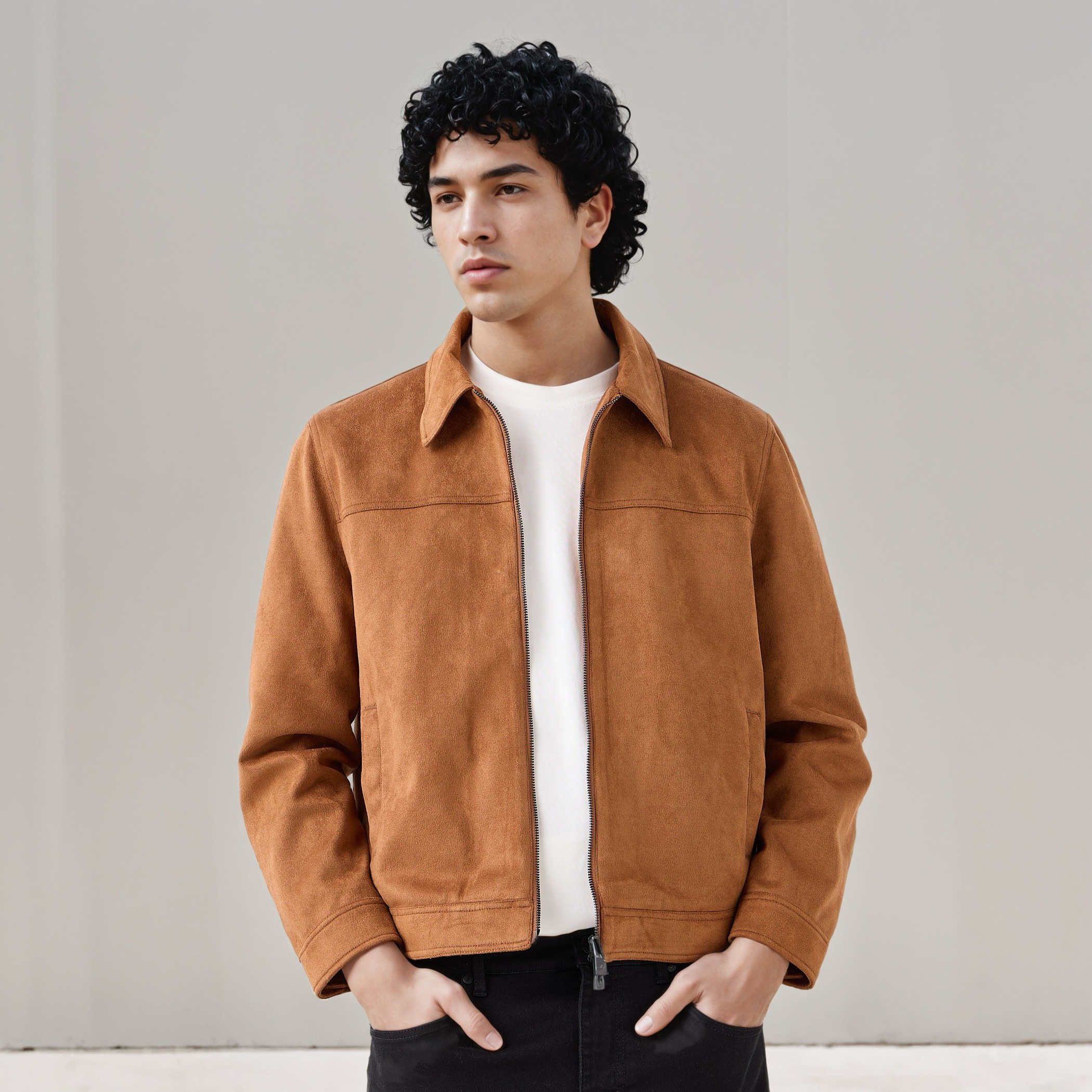 Men Regular Fit Suede Trucker Jacket-men-clothing-jacketsandblazers-jackets-image-1