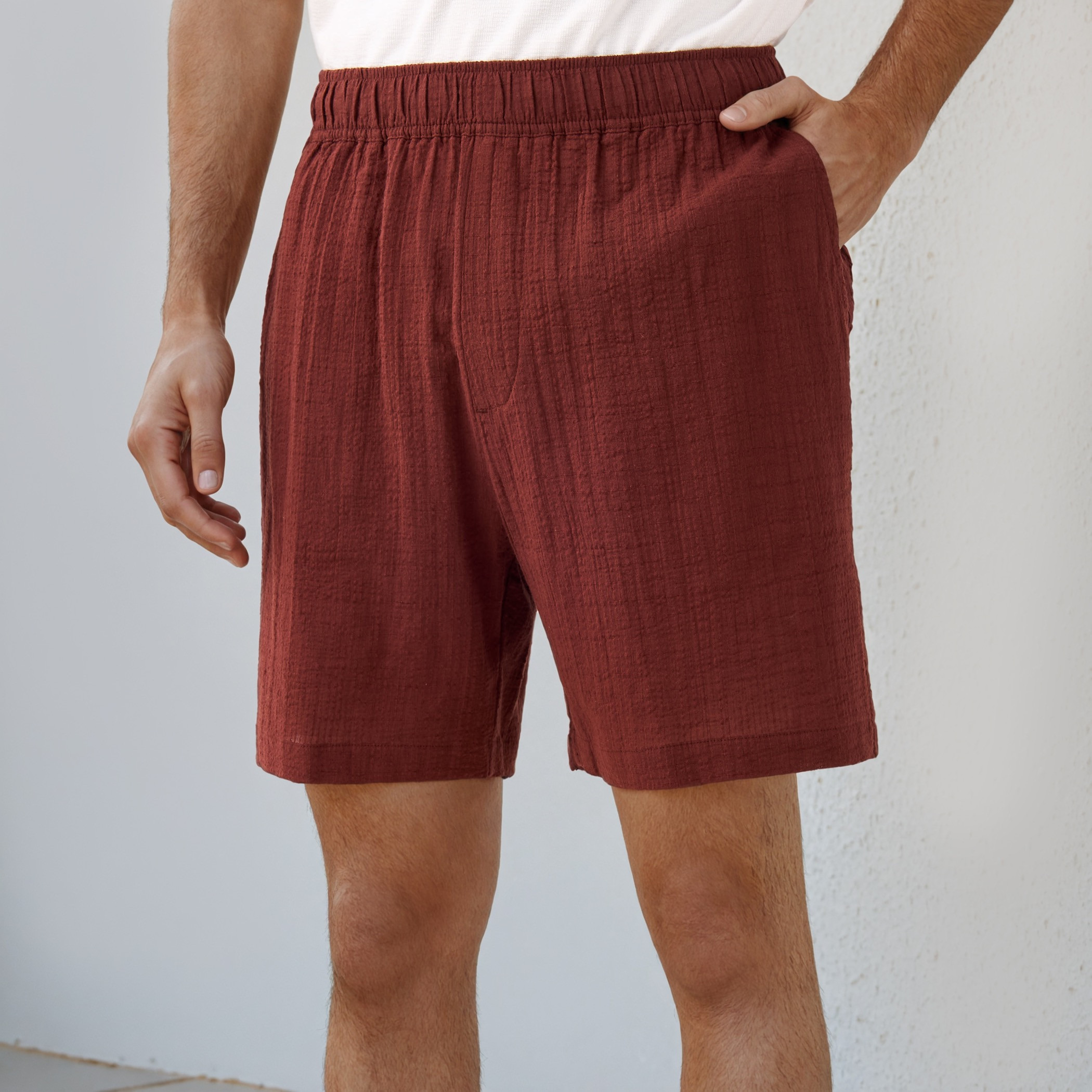 Jacquard Textured Regular Fit Linen Blend Shorts with Pockets-men-clothing-bottoms-shorts-image-1