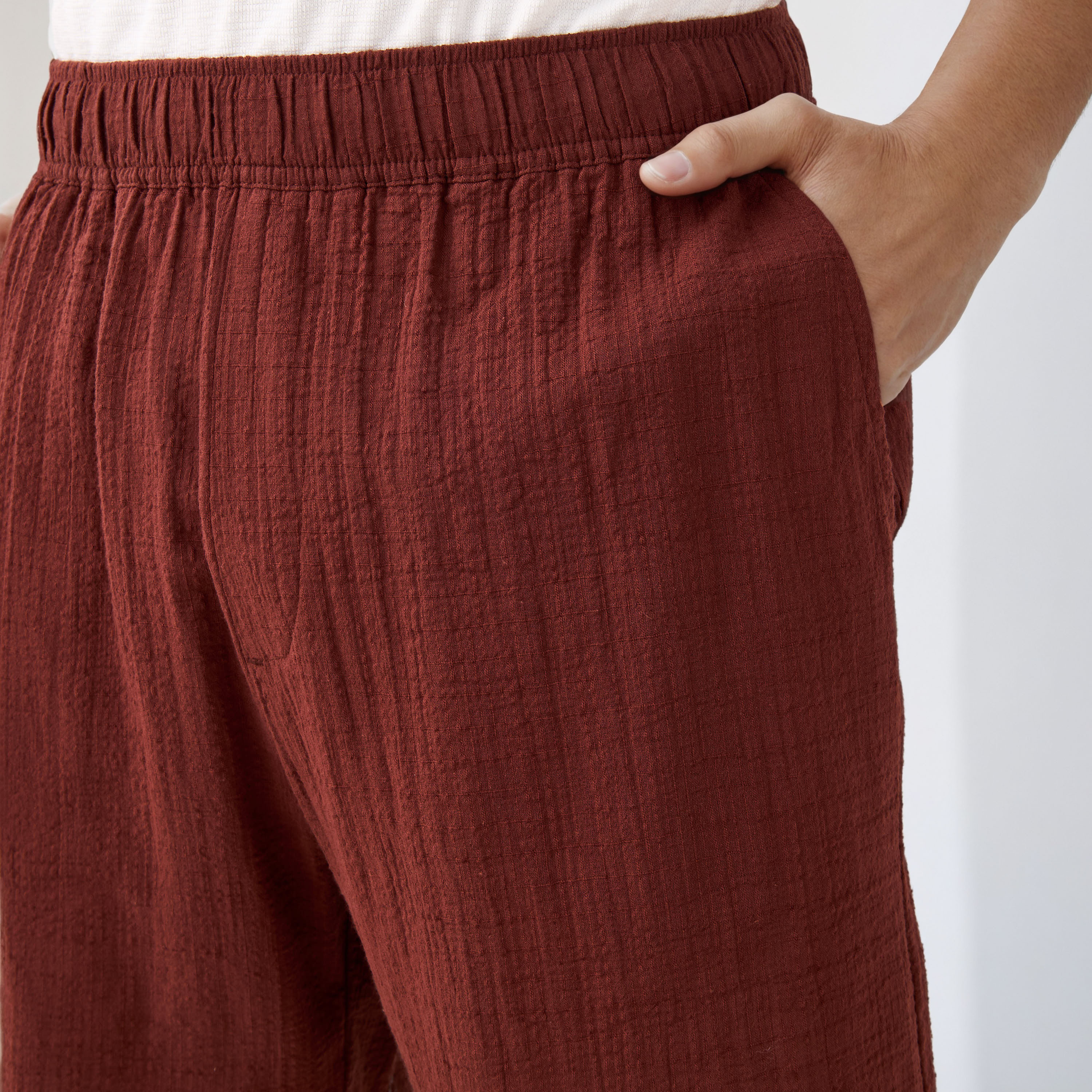 Jacquard Textured Regular Fit Linen Blend Shorts with Pockets-men-clothing-bottoms-shorts-image-4