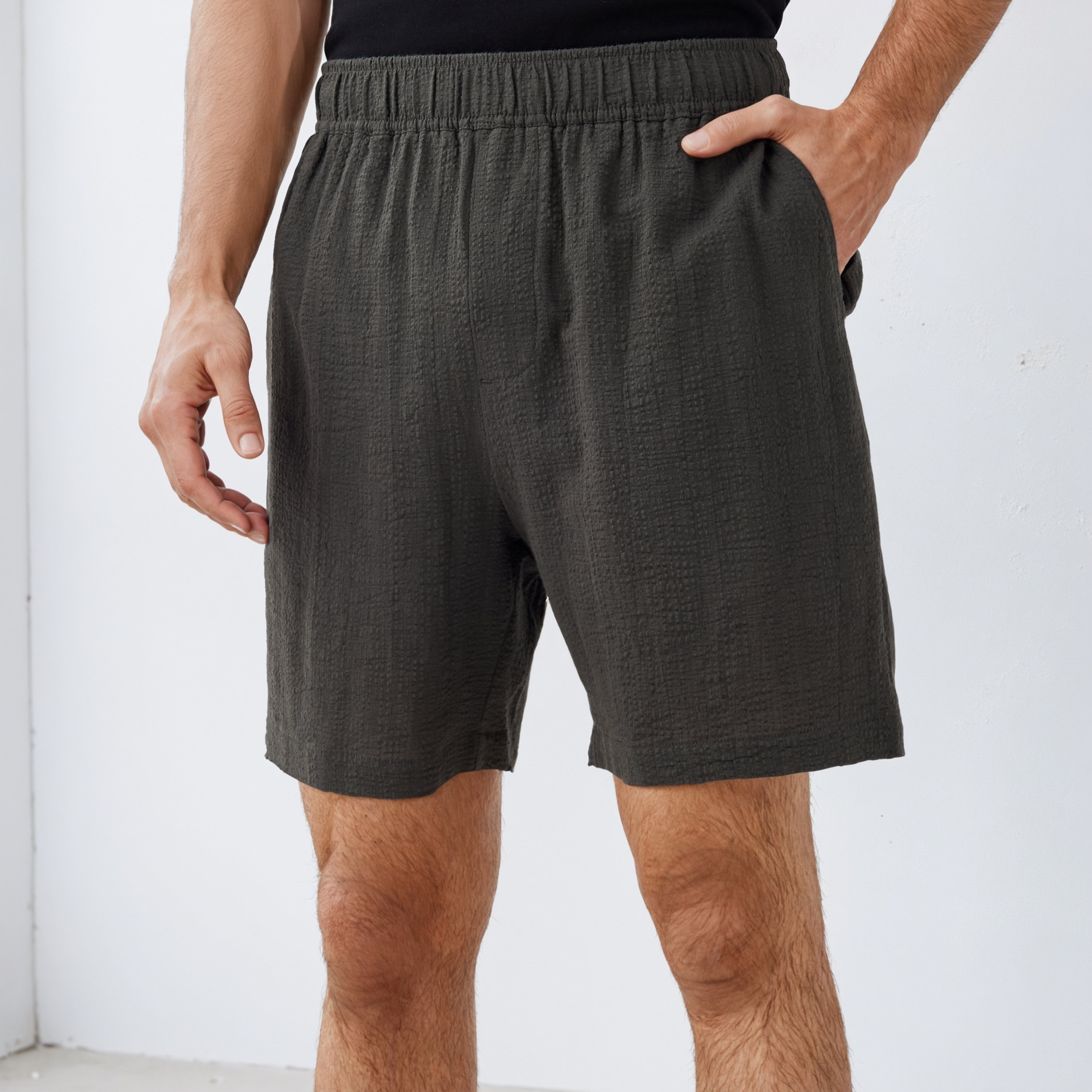 Jacquard Textured Regular Fit Linen Blend Shorts with Pockets-men-clothing-bottoms-shorts-image-1