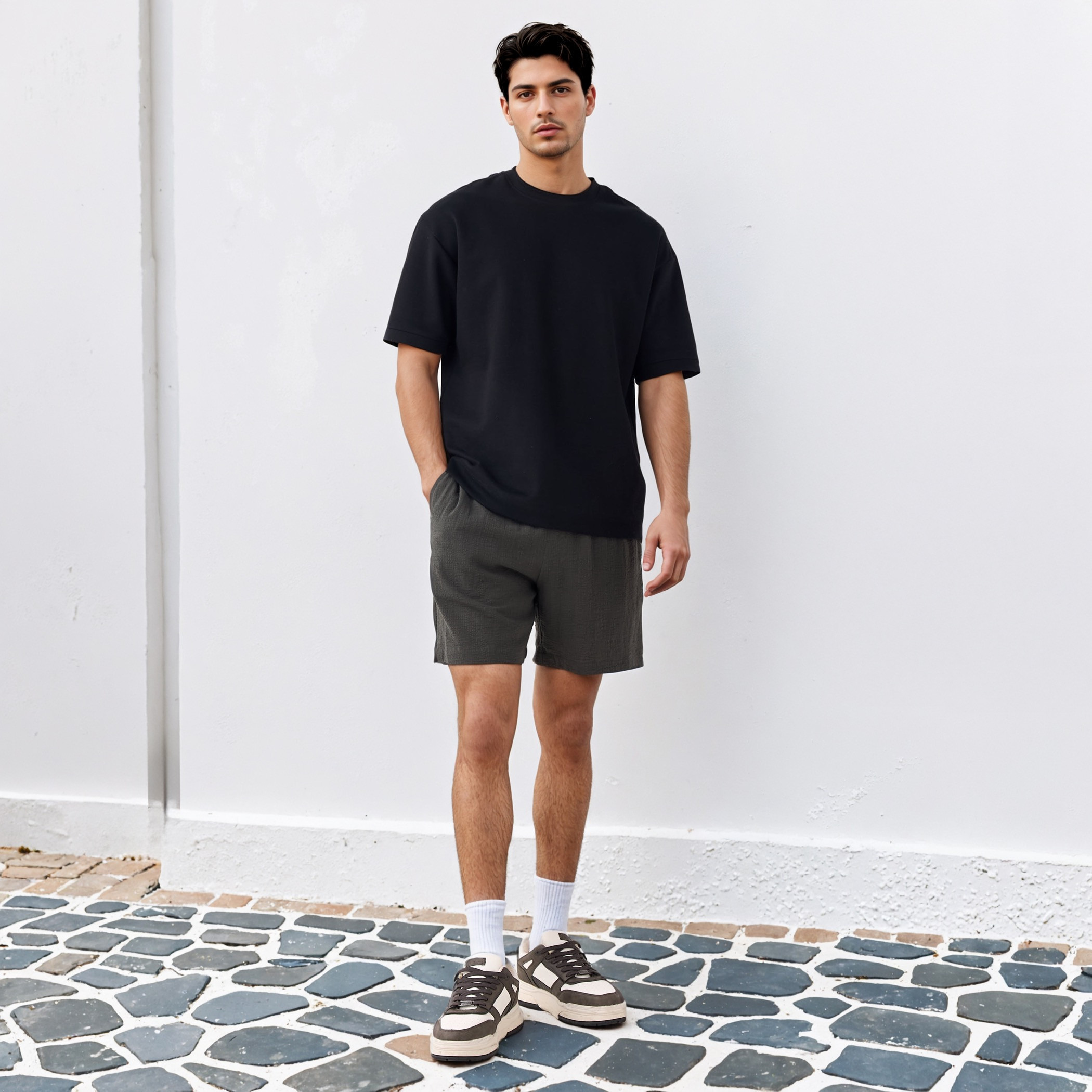 Jacquard Textured Regular Fit Linen Blend Shorts with Pockets-men-clothing-bottoms-shorts-image-2