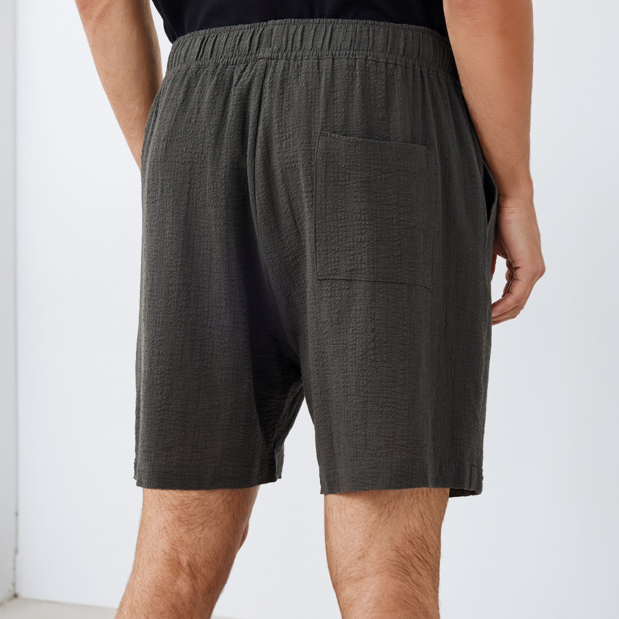 Jacquard Textured Regular Fit Linen Blend Shorts with Pockets-men-clothing-bottoms-shorts-image-3