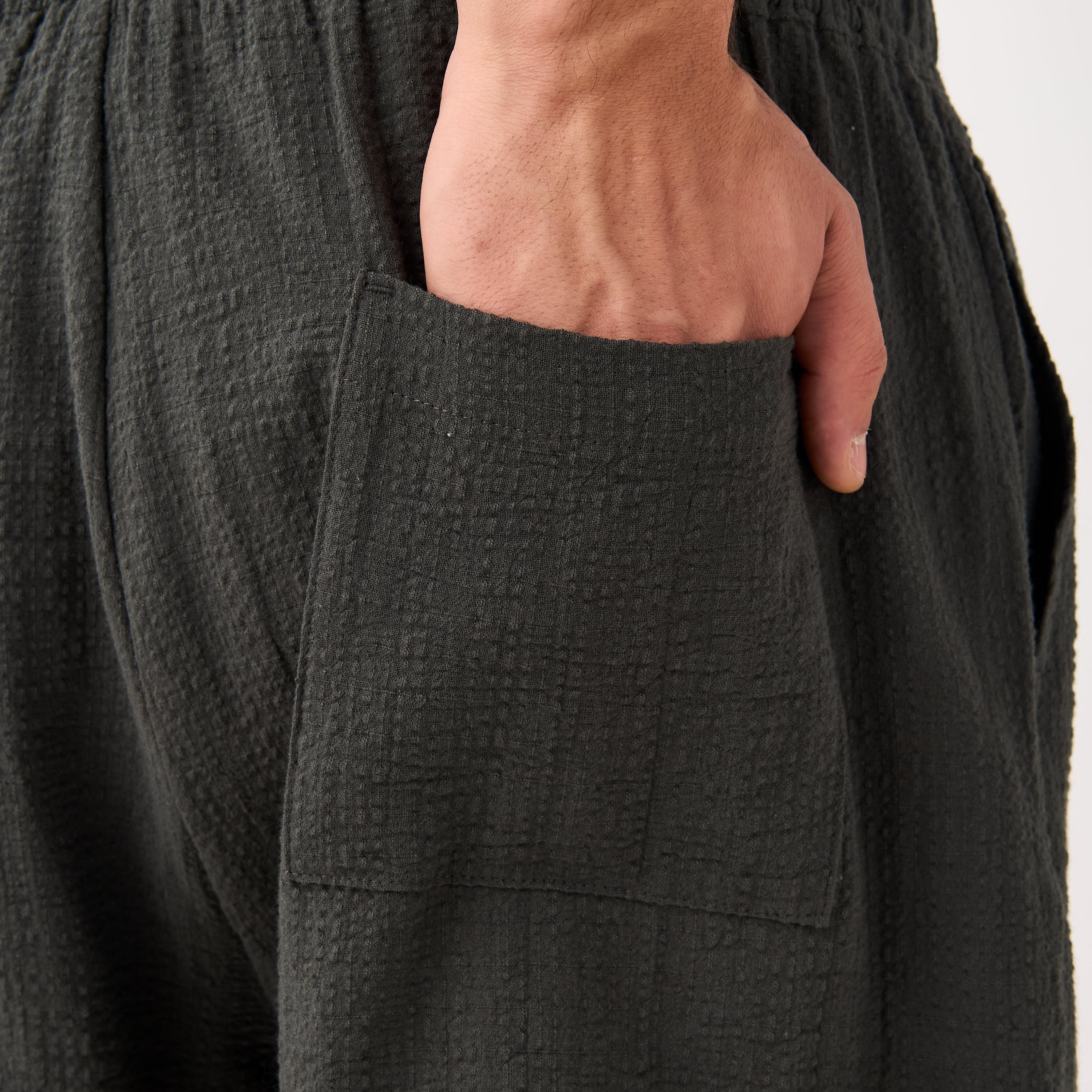 Jacquard Textured Regular Fit Linen Blend Shorts with Pockets-men-clothing-bottoms-shorts-image-5