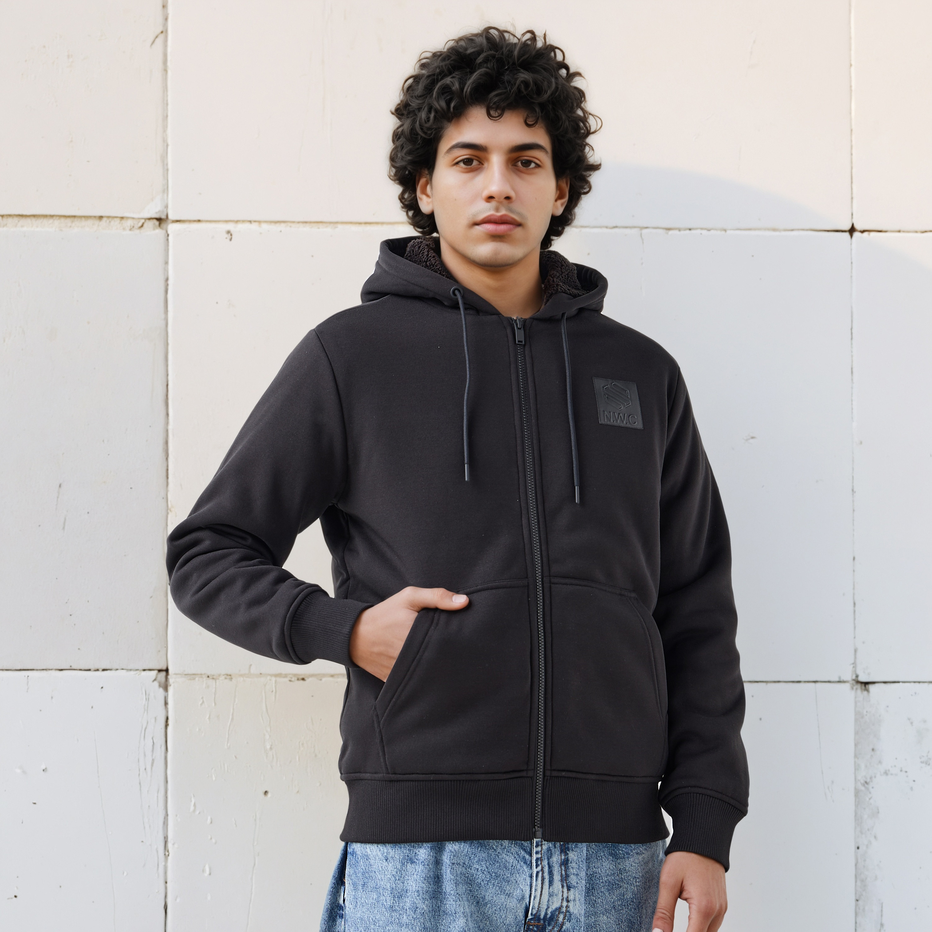 Men Sherpa Zip Through Hooded Jacket-men-clothing-jacketsandblazers-jackets-image-1
