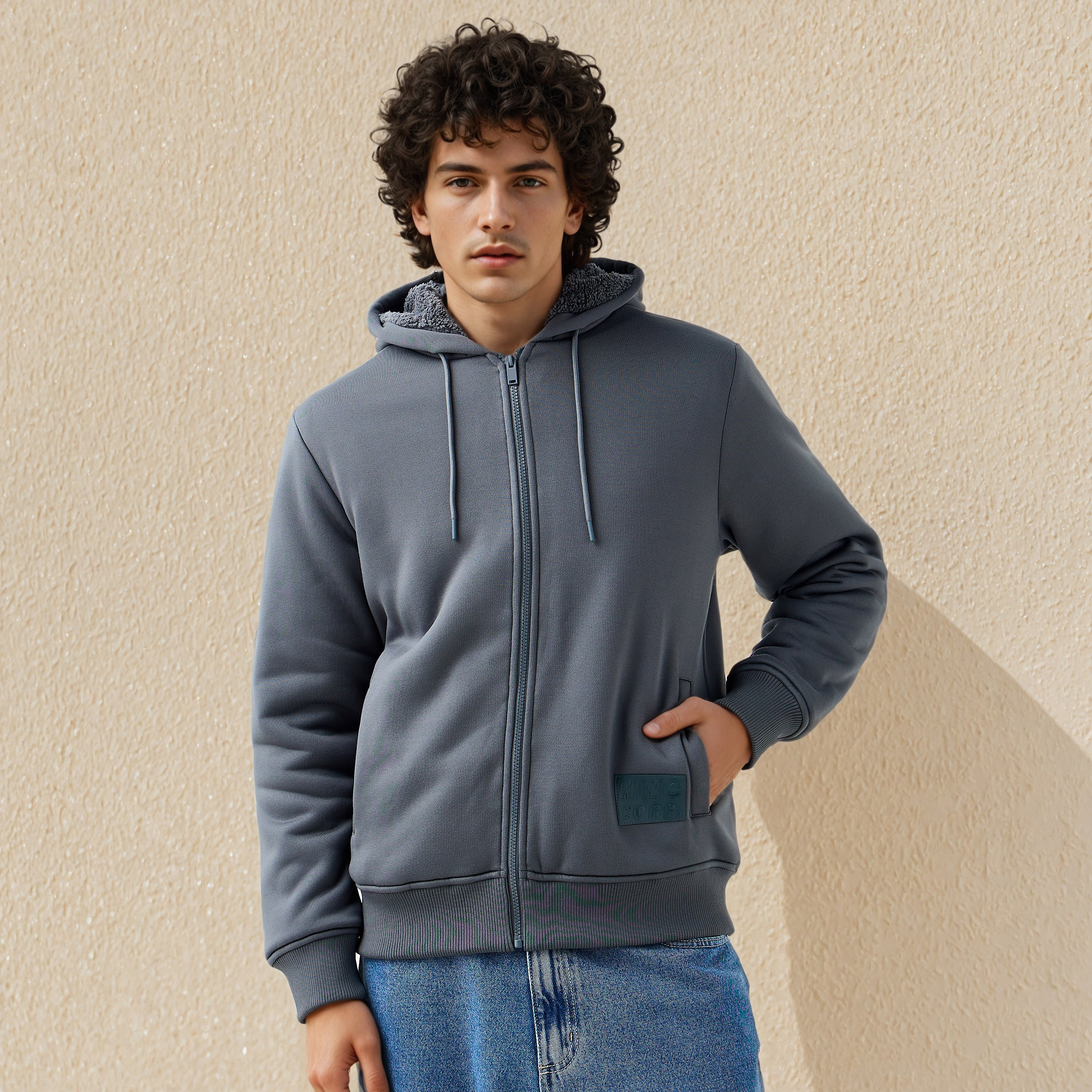 Men Sherpa Zip Through Hooded Jacket-men-clothing-jacketsandblazers-jackets-image-1