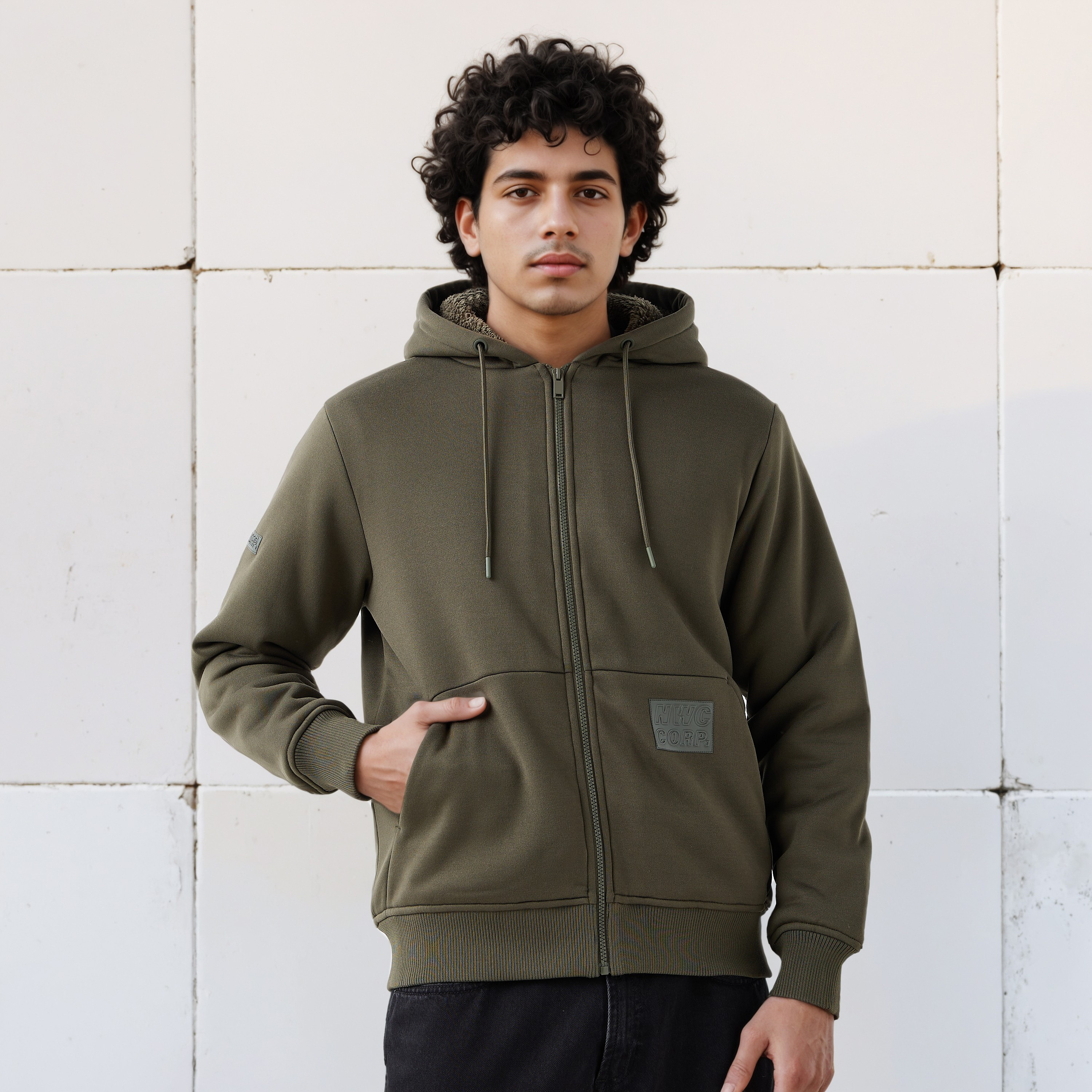 Men Sherpa Zip Through Hooded Jacket-men-clothing-jacketsandblazers-jackets-image-1