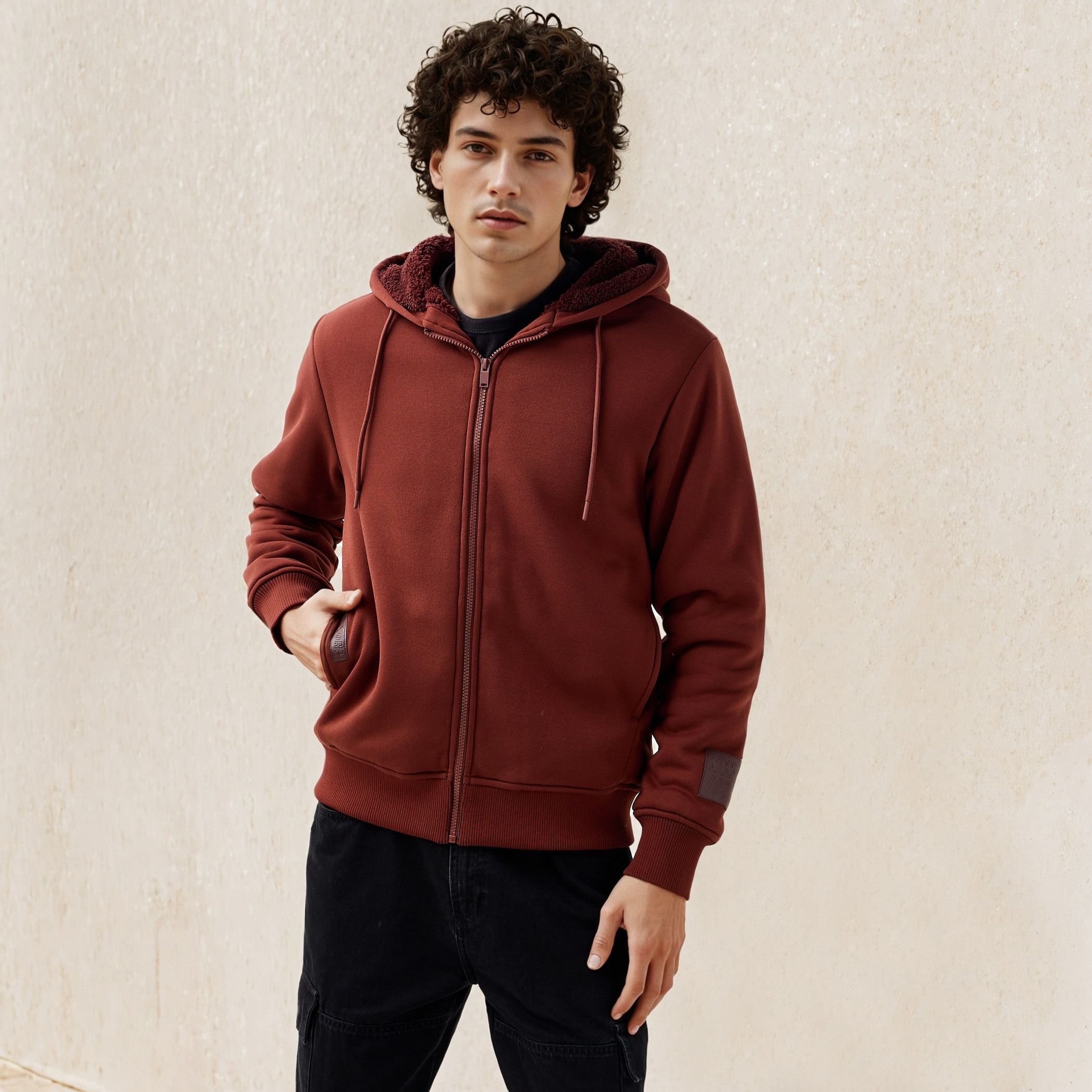 Men Sherpa Zip Through Hooded Jacket-men-clothing-jacketsandblazers-jackets-image-1
