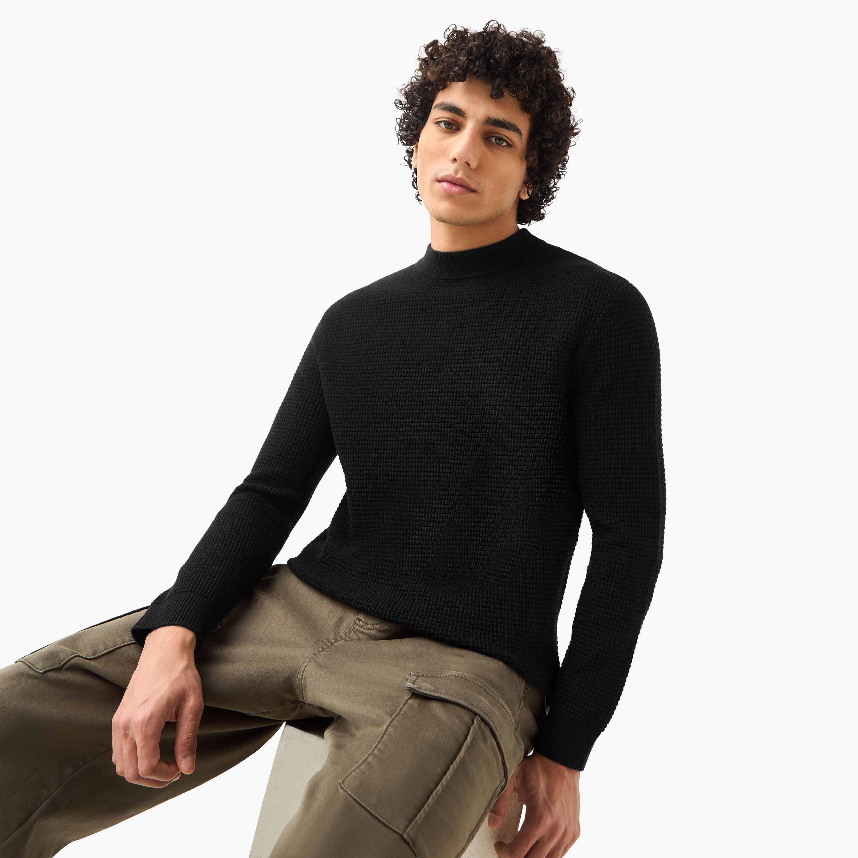 Men High Neck Textured Sweater-men-clothing-sweatersandpullovers-image-2