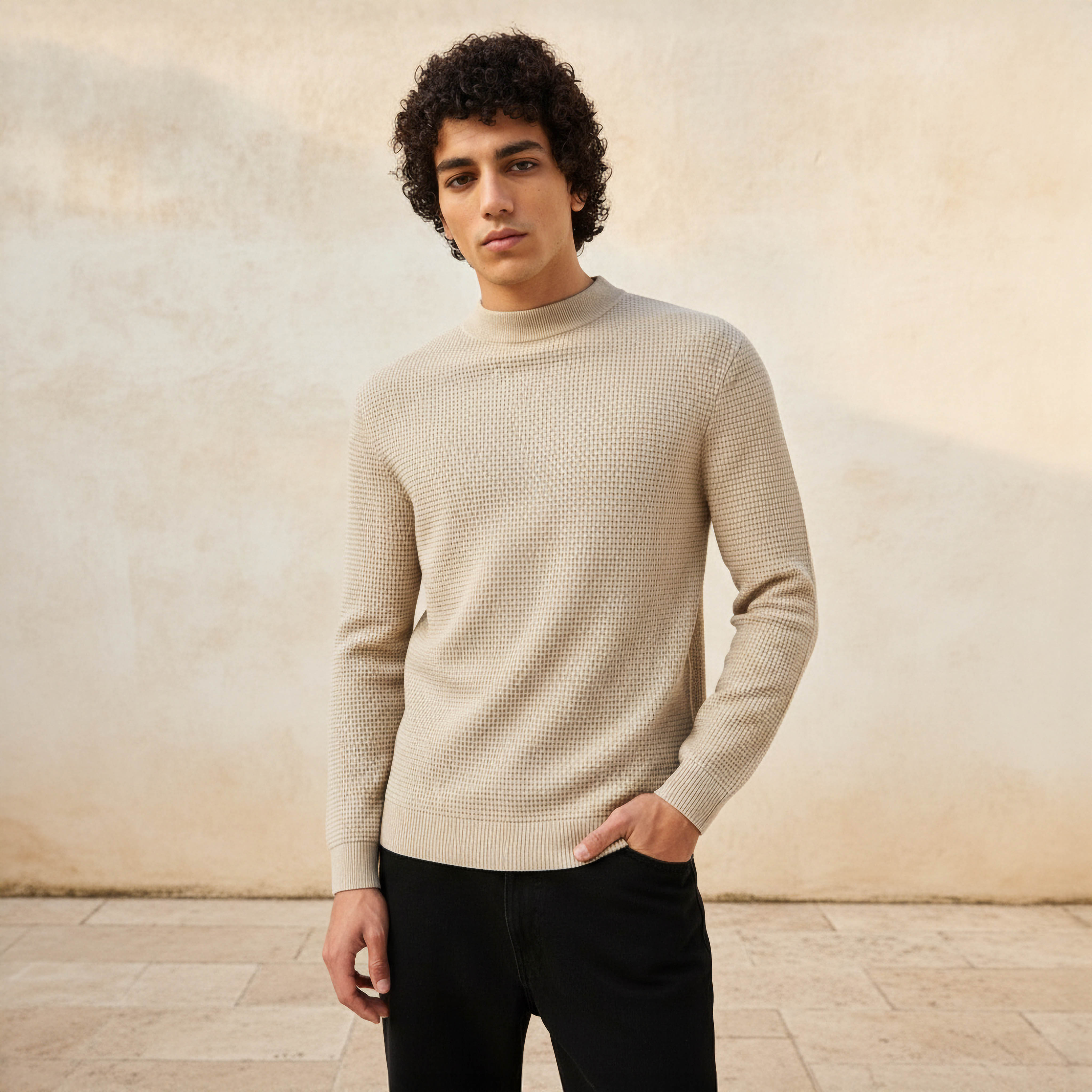 Men High Neck Textured Sweater-men-clothing-sweatersandpullovers-image-1
