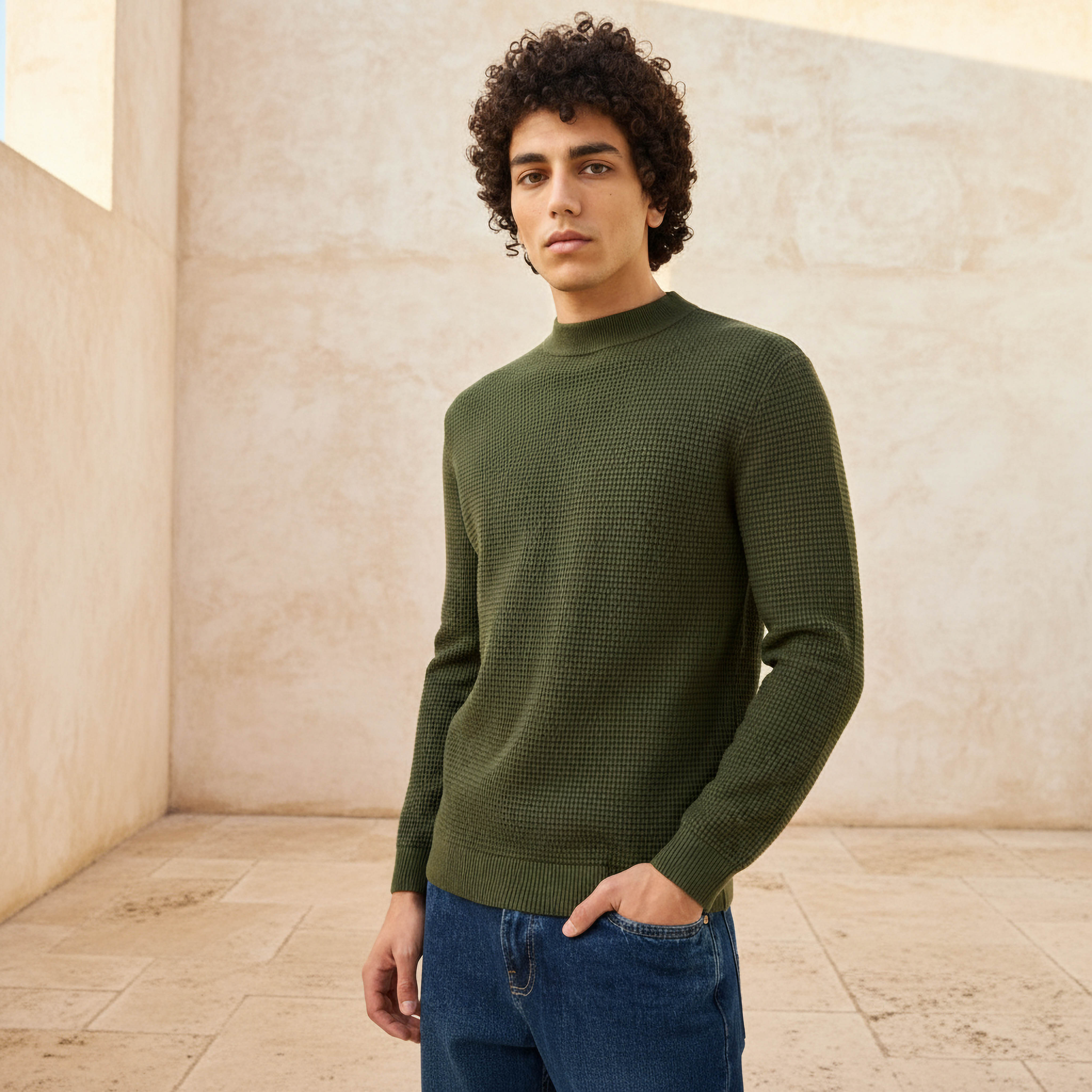 Men High Neck Textured Sweater-men-clothing-sweatersandpullovers-image-1