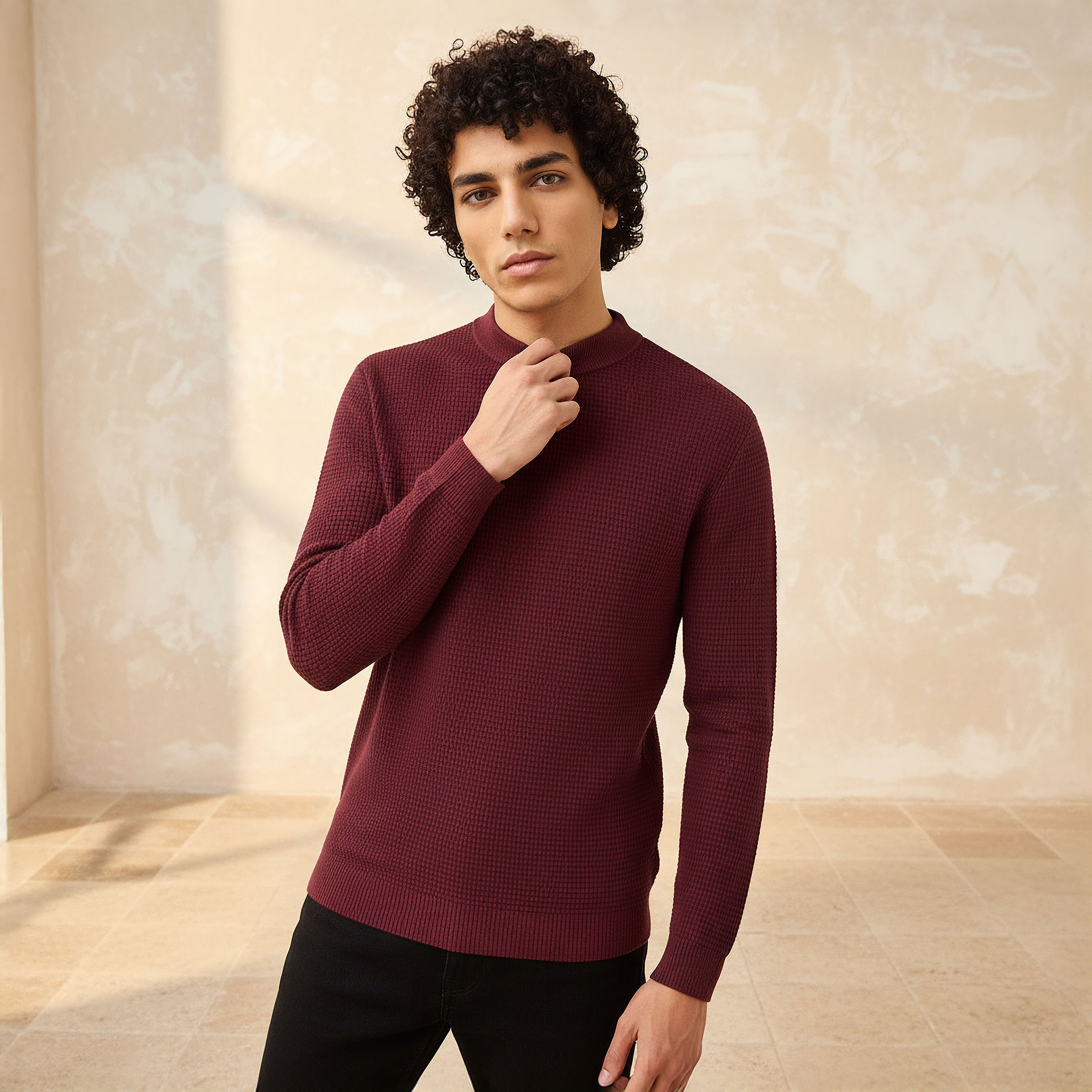 Men High Neck Textured Sweater-men-clothing-sweatersandpullovers-image-2