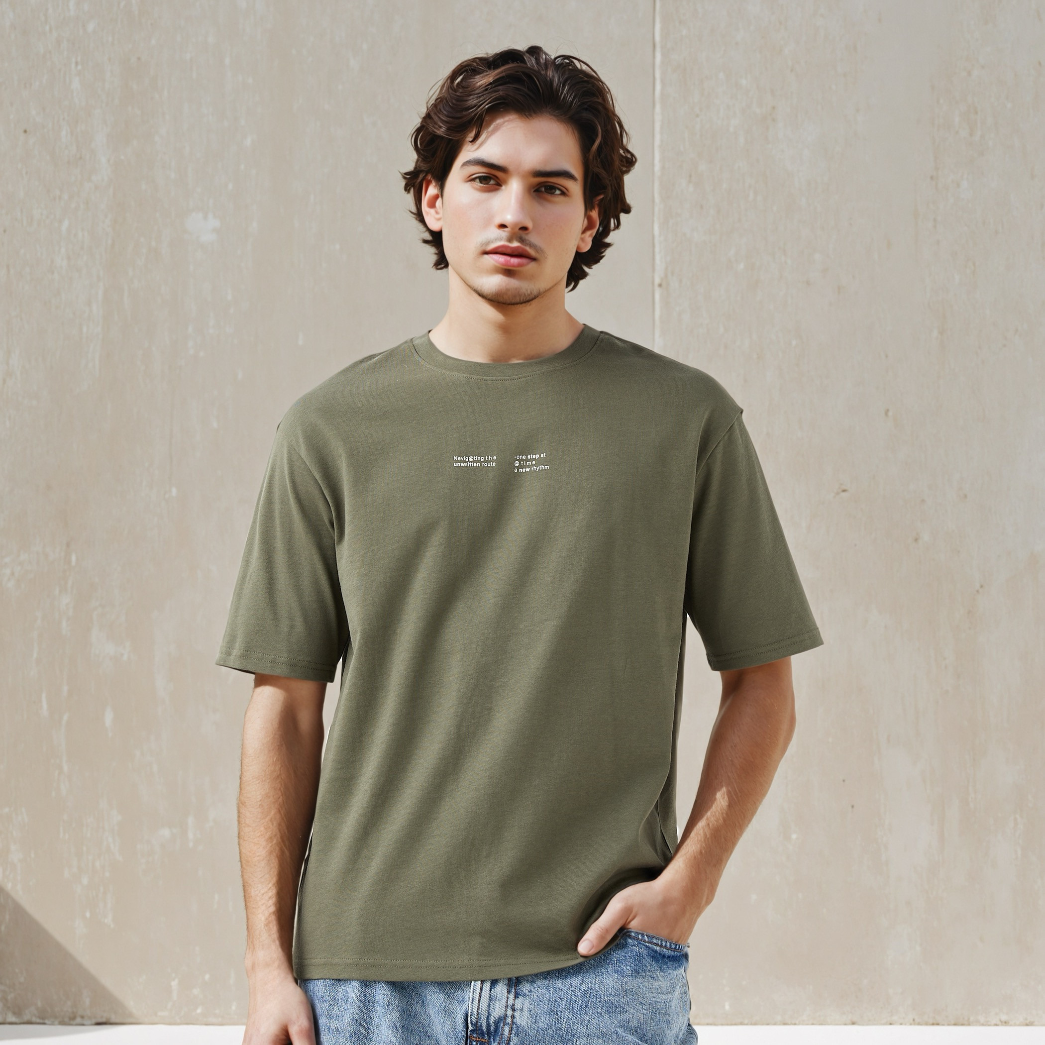 تيشيرت بقصة مريحة وطبعات وياقة ضيقة وأكمام قصيرة للرجال-men-clothing-tshirtsandpolos-tshirts-image-3
