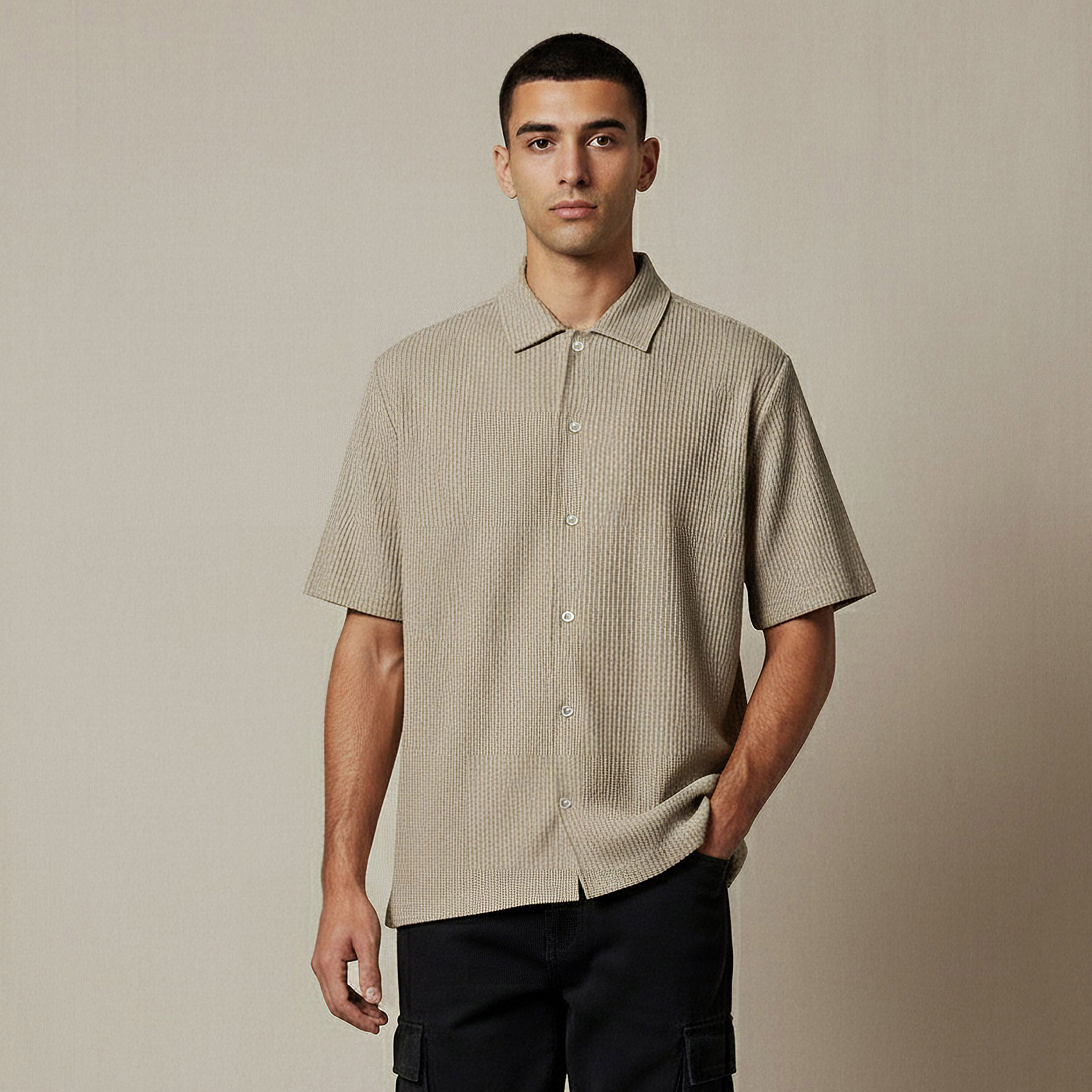 Men Regular Fit Crew Neck Short Sleeve Textured Shirt-men-clothing-tshirtsandpolos-tshirts-image-1
