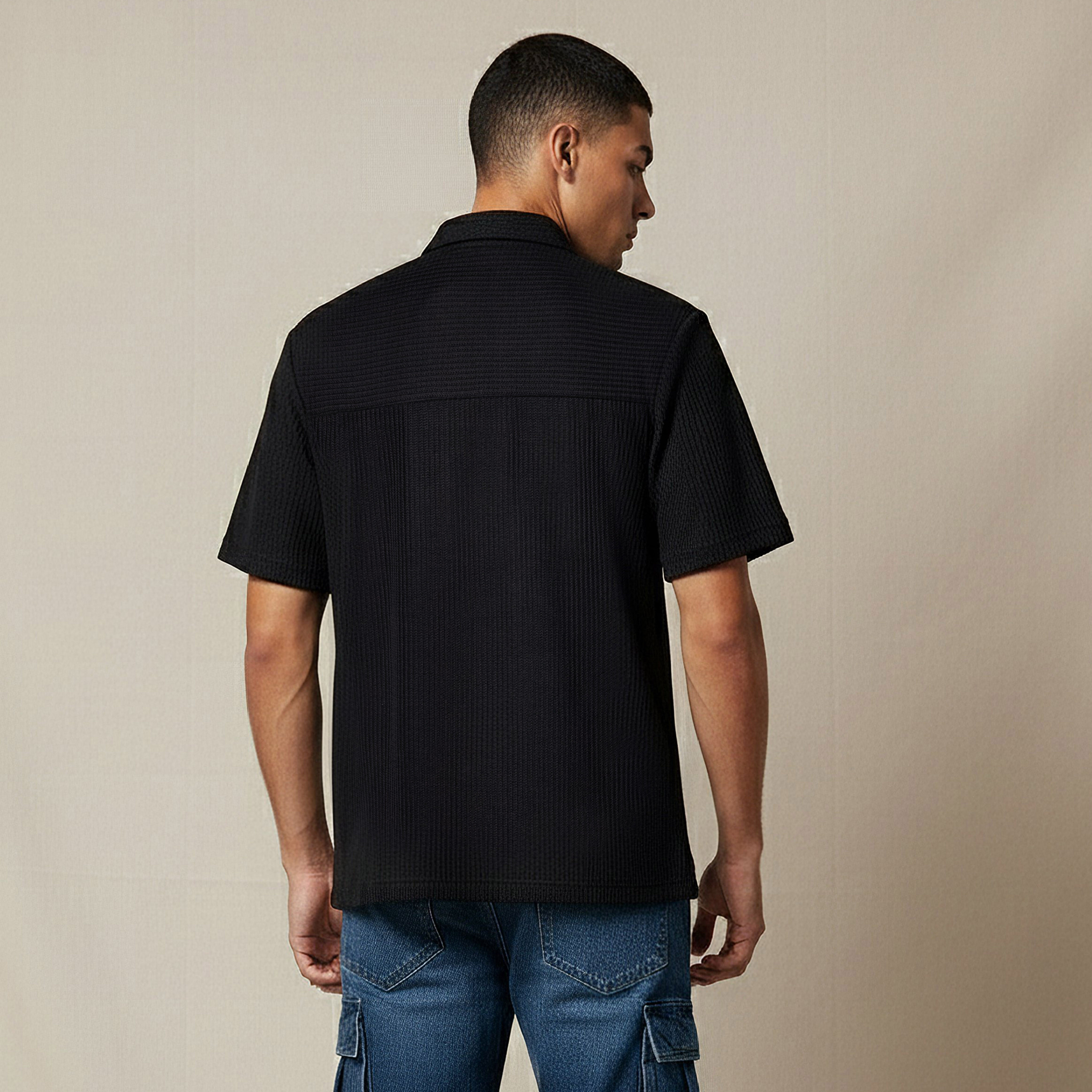 Men Regular Fit Crew Neck Short Sleeve Textured Shirt-men-clothing-tshirtsandpolos-tshirts-image-3