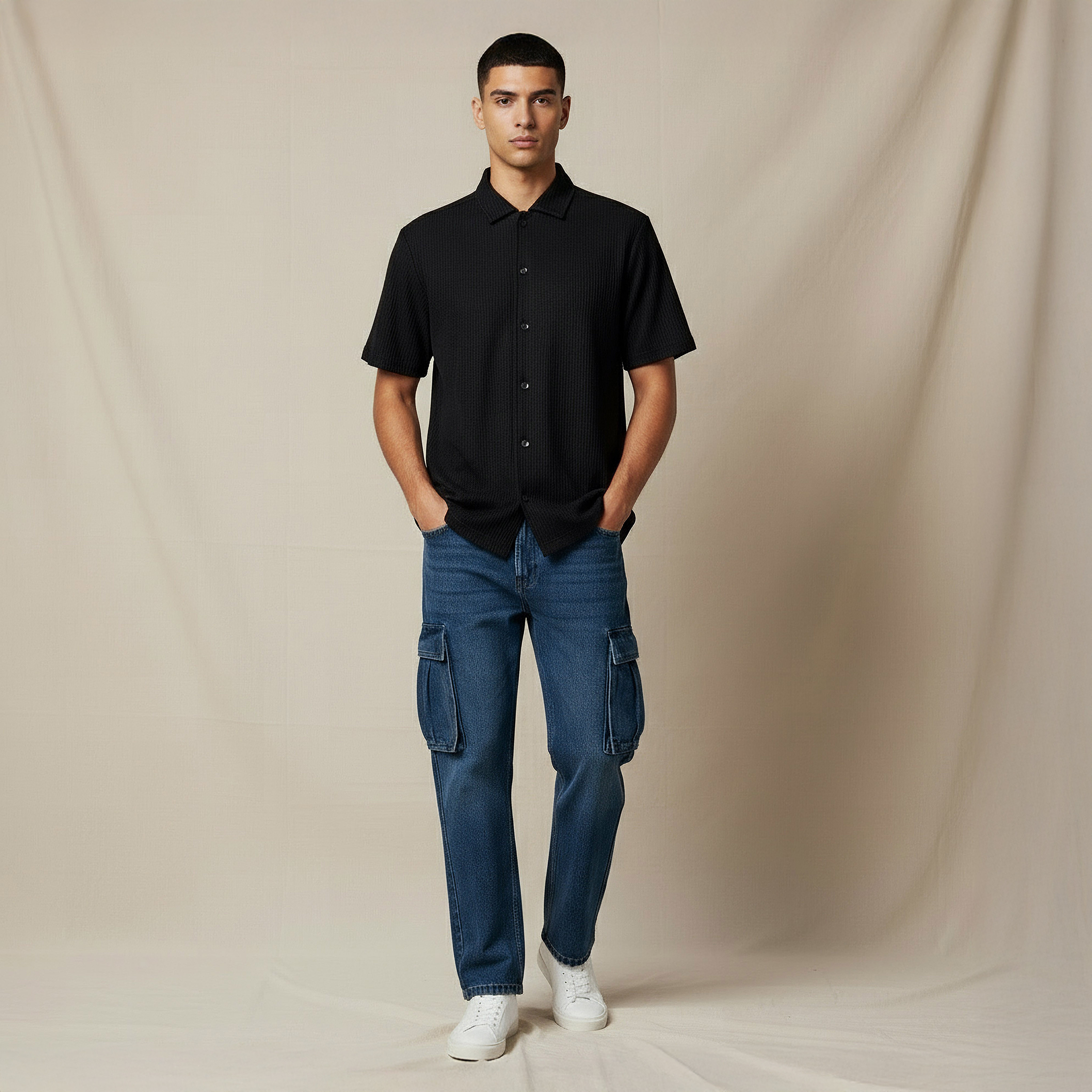 Men Regular Fit Crew Neck Short Sleeve Textured Shirt-men-clothing-tshirtsandpolos-tshirts-image-5