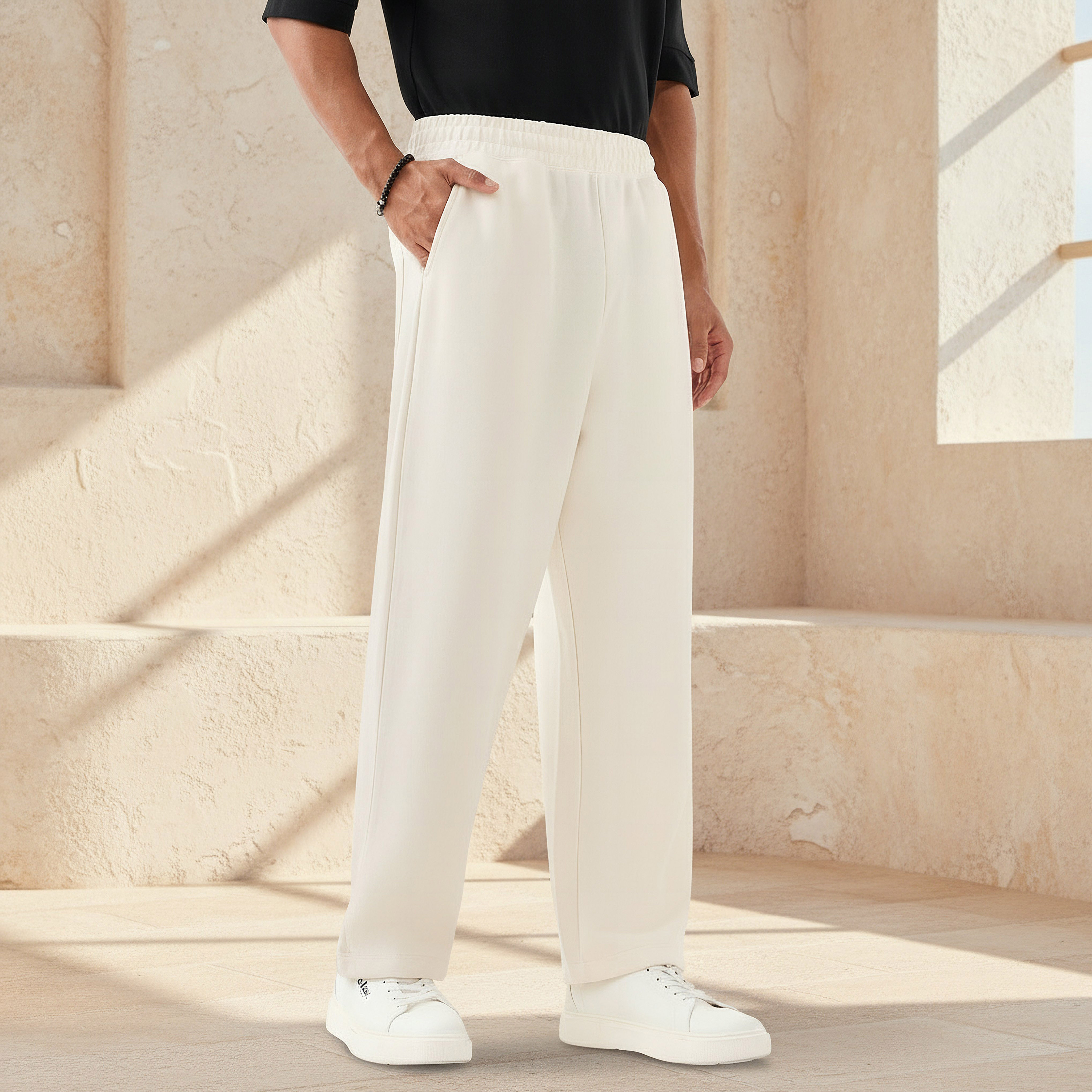 بنطلون رياضي إنترلوك بحافة مفتوحة للرجال-men-clothing-bottoms-joggers-image-5