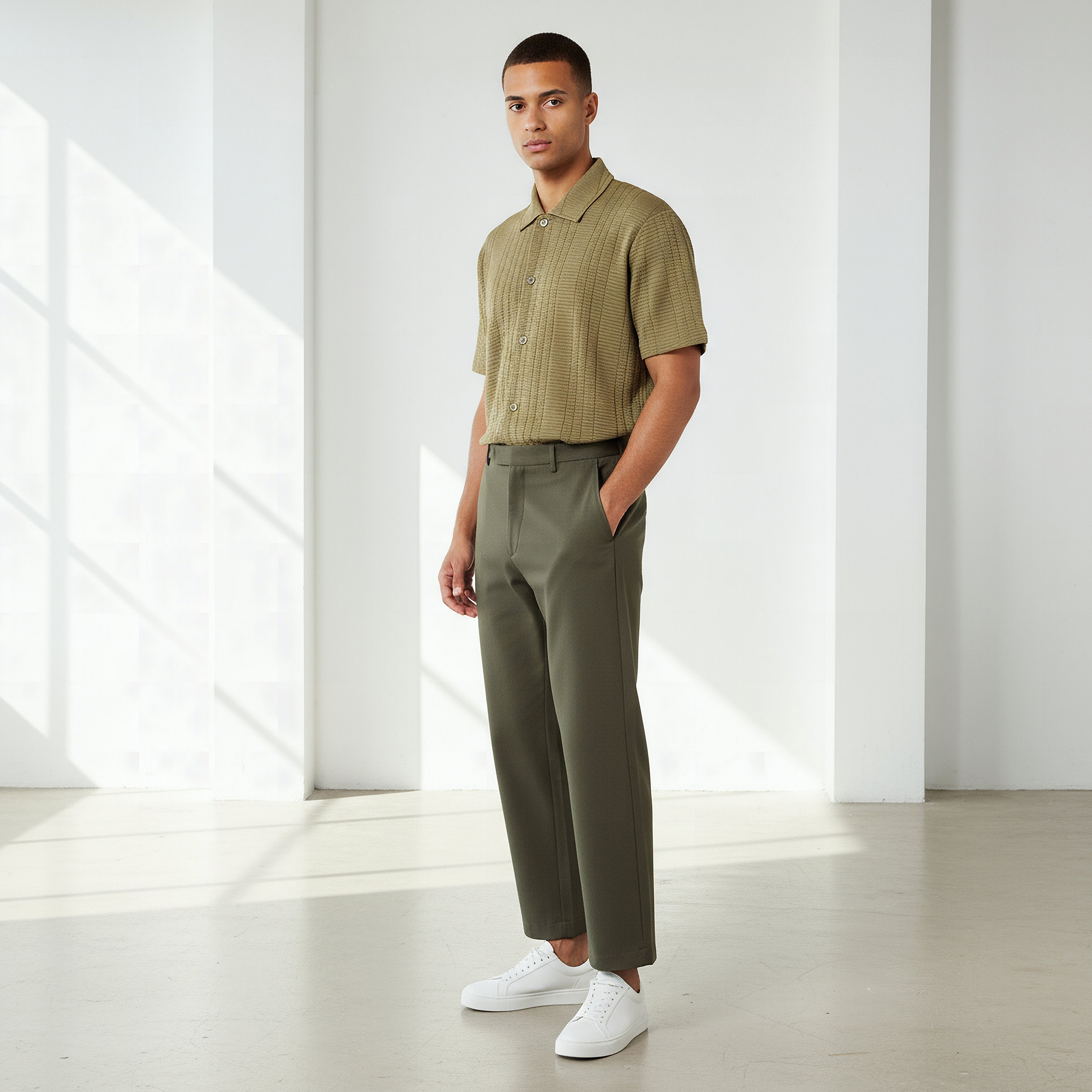 قميص بقصة عادية وياقة وأكمام قصيرة وملمس بارز للرجال-men-clothing-shirts-image-2