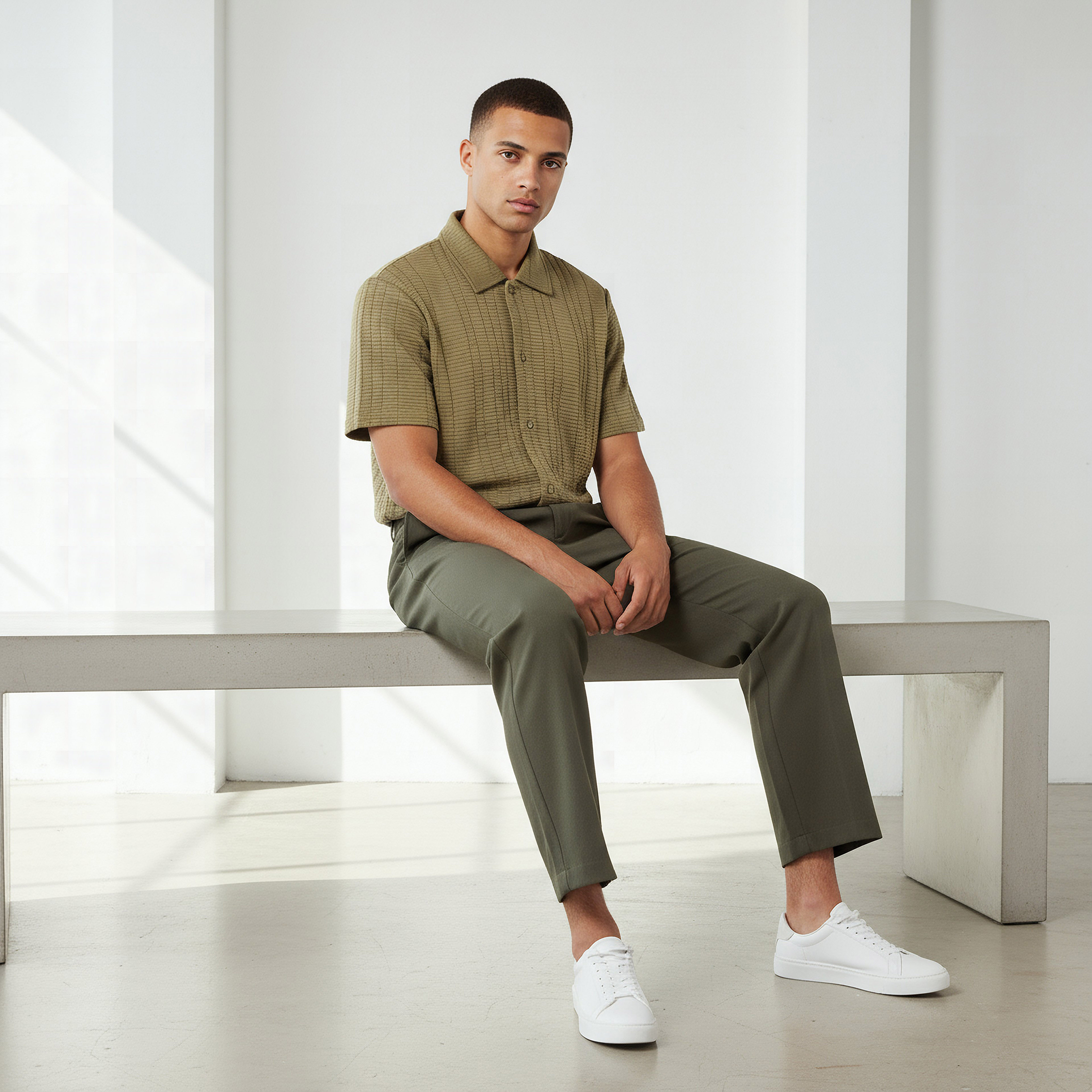 قميص بقصة عادية وياقة وأكمام قصيرة وملمس بارز للرجال-men-clothing-shirts-image-5