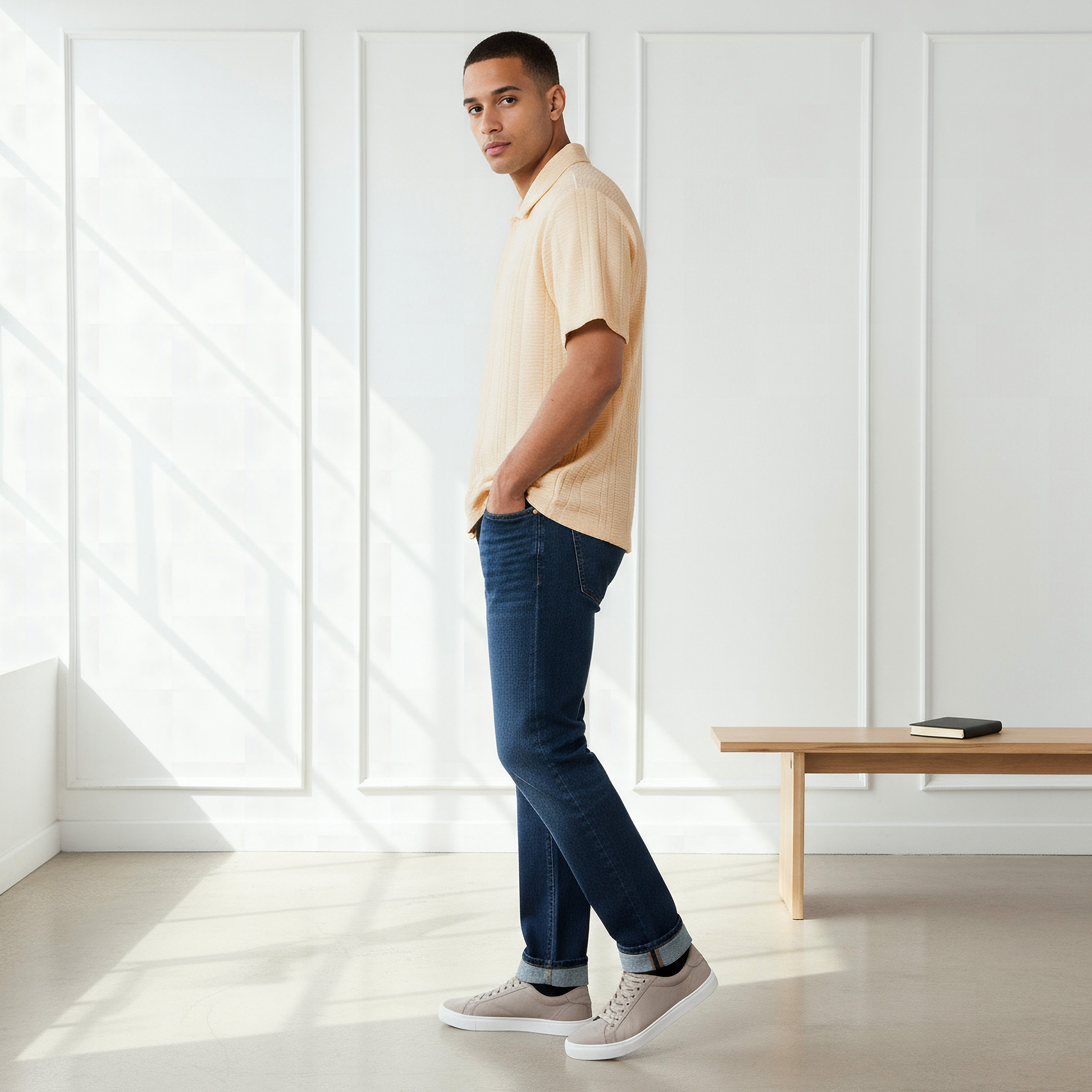 قميص بقصة عادية وياقة وأكمام قصيرة وملمس بارز للرجال-men-clothing-shirts-image-2
