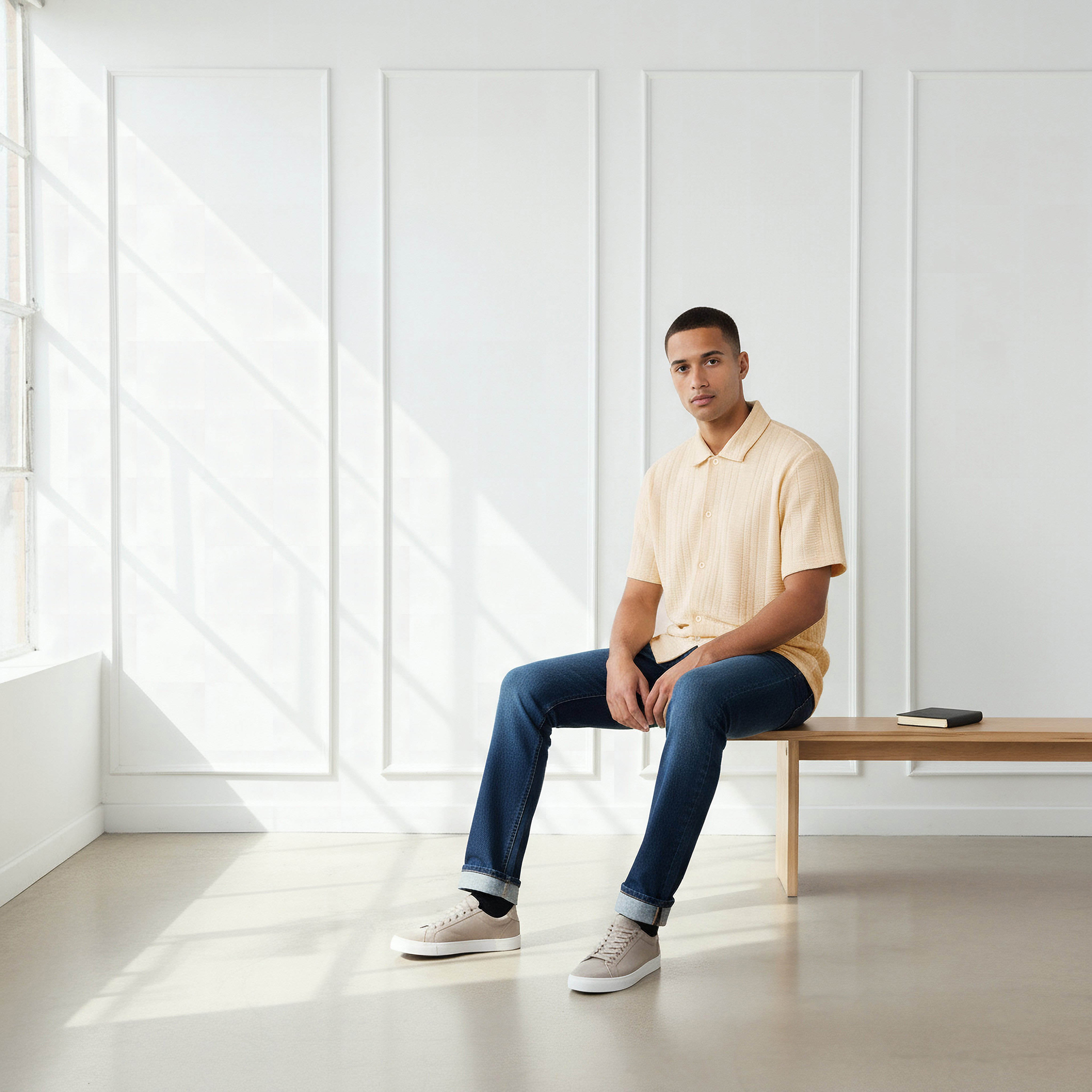 قميص بقصة عادية وياقة وأكمام قصيرة وملمس بارز للرجال-men-clothing-shirts-image-5