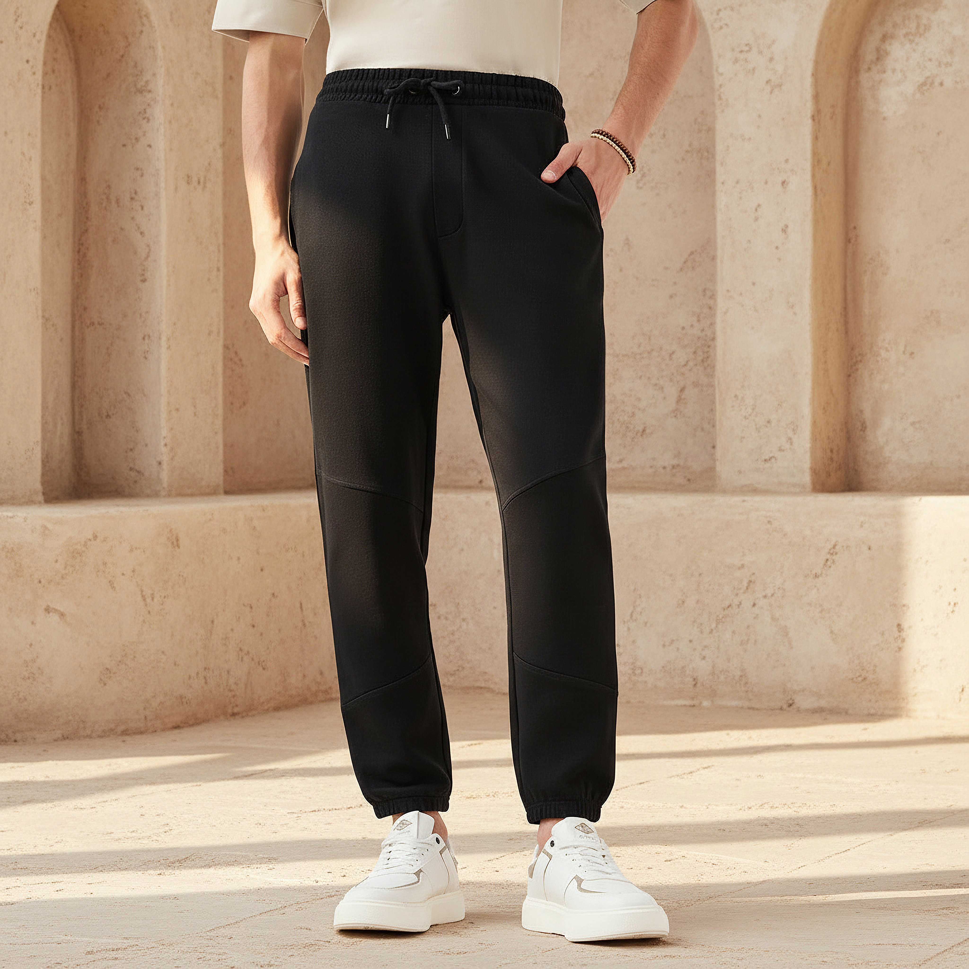 Men Relaxed Fit Joggers with Panel Detail-men-clothing-bottoms-joggers-image-1