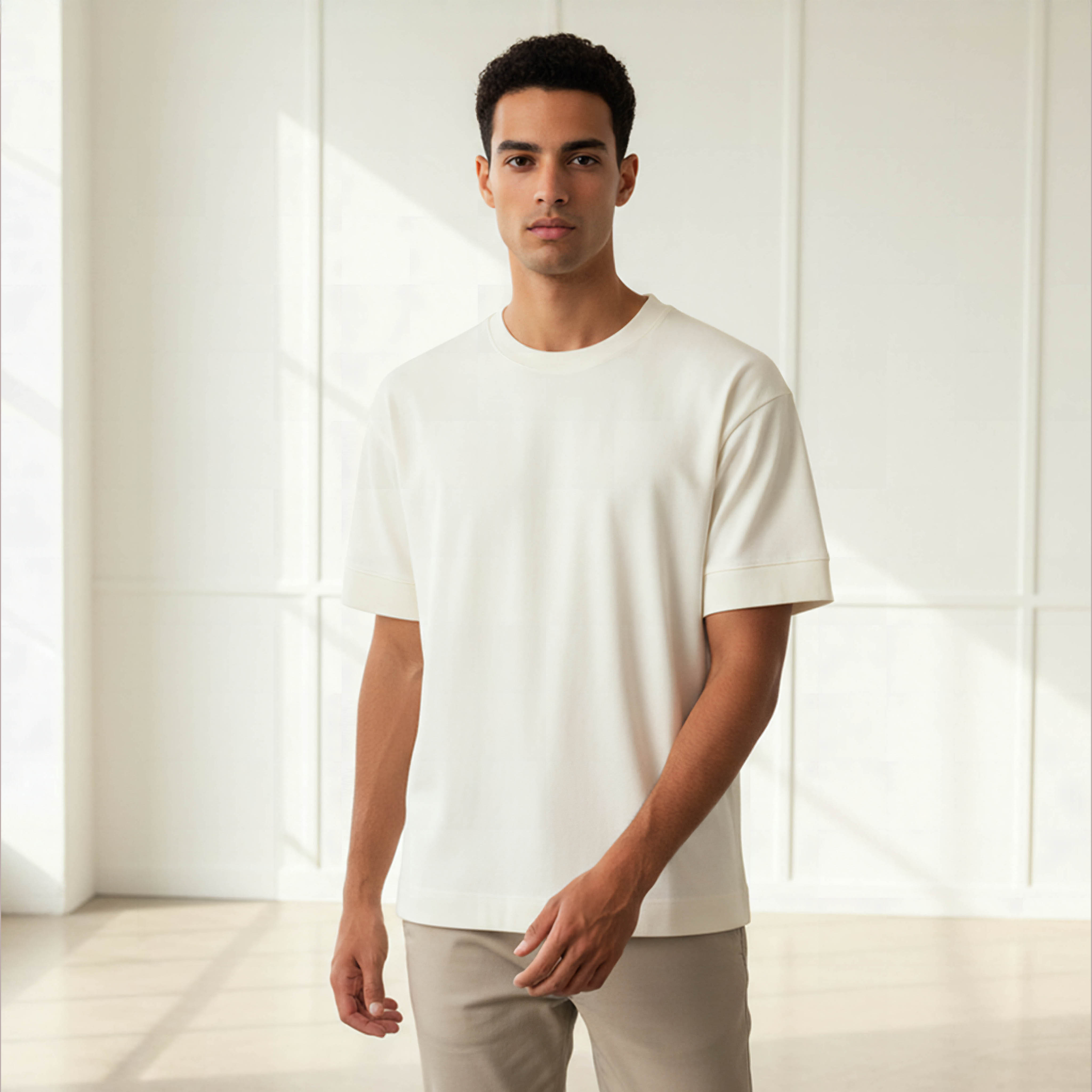 تيشيرت بوكسي رجالي بياقة ضيقة وأكمام قصيرة-men-clothing-tshirtsandpolos-tshirts-image-1