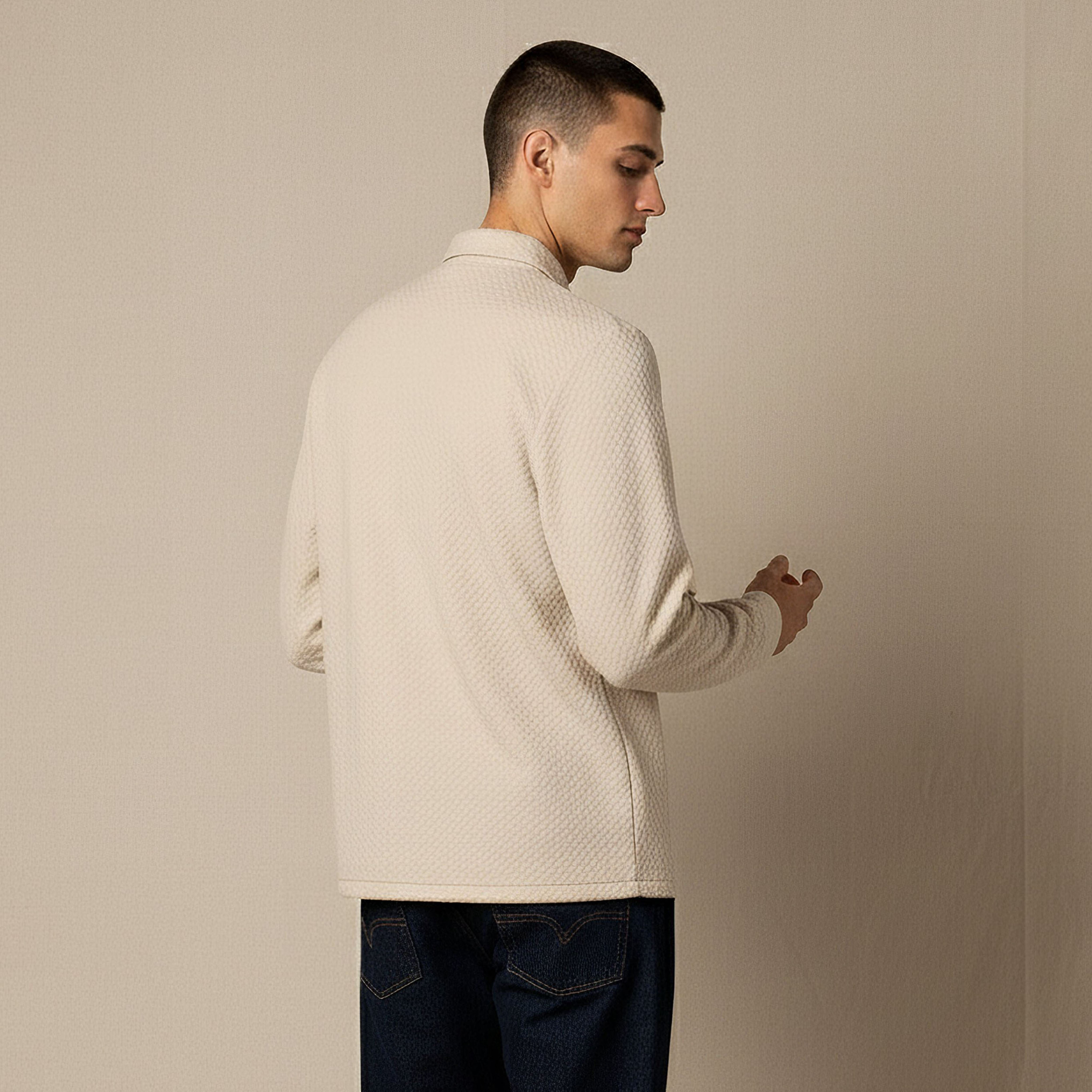 Men Regular Fit Collared Jacquard Textured Long Sleeve Shirt-men-clothing-shirts-image-3