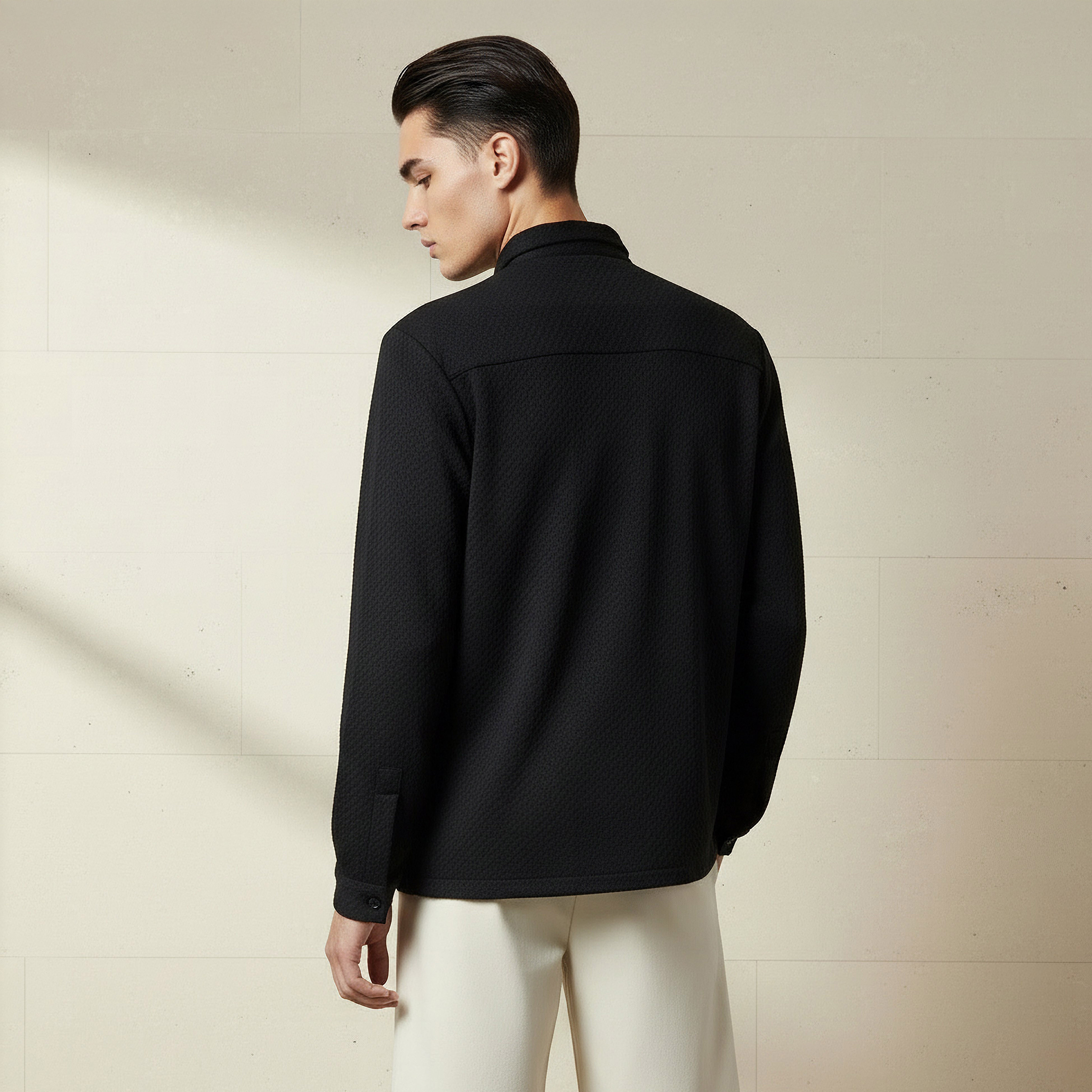 Men Regular Fit Collared Jacquard Textured Long Sleeve Shirt-men-clothing-shirts-image-3