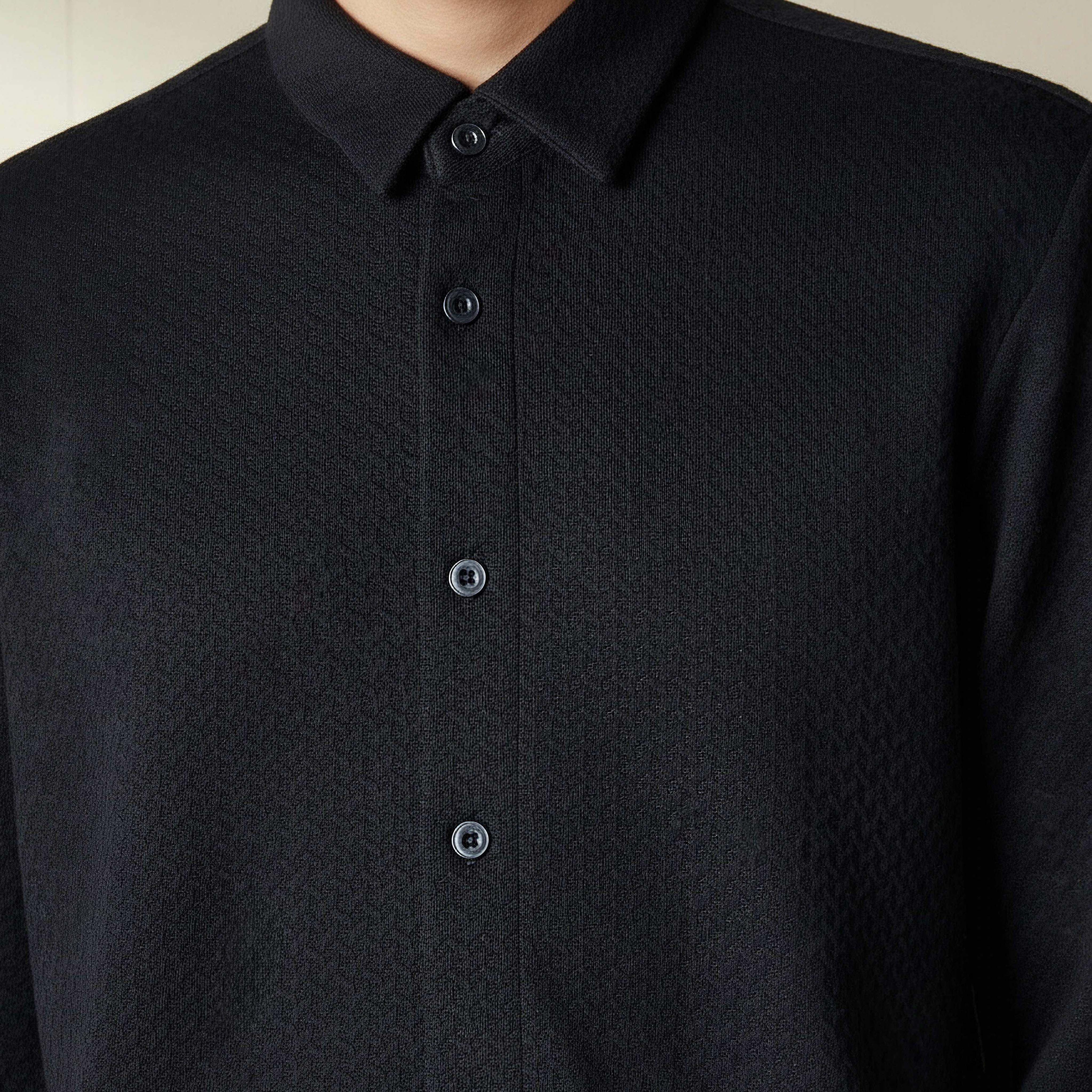 Men Regular Fit Collared Jacquard Textured Long Sleeve Shirt-men-clothing-shirts-image-4