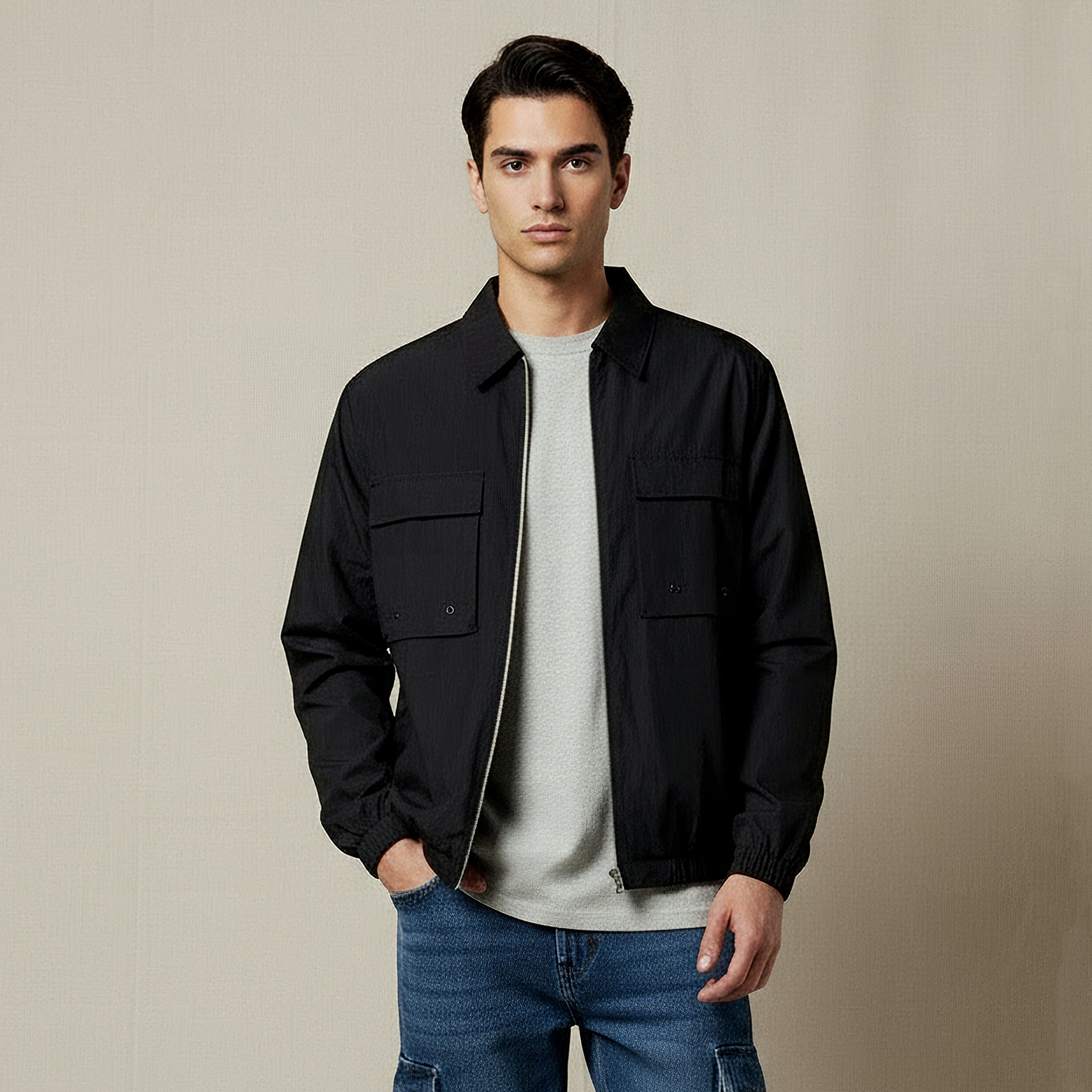 Men Regular Fit Zip Through Bomber Jacket-men-clothing-jacketsandblazers-jackets-image-1