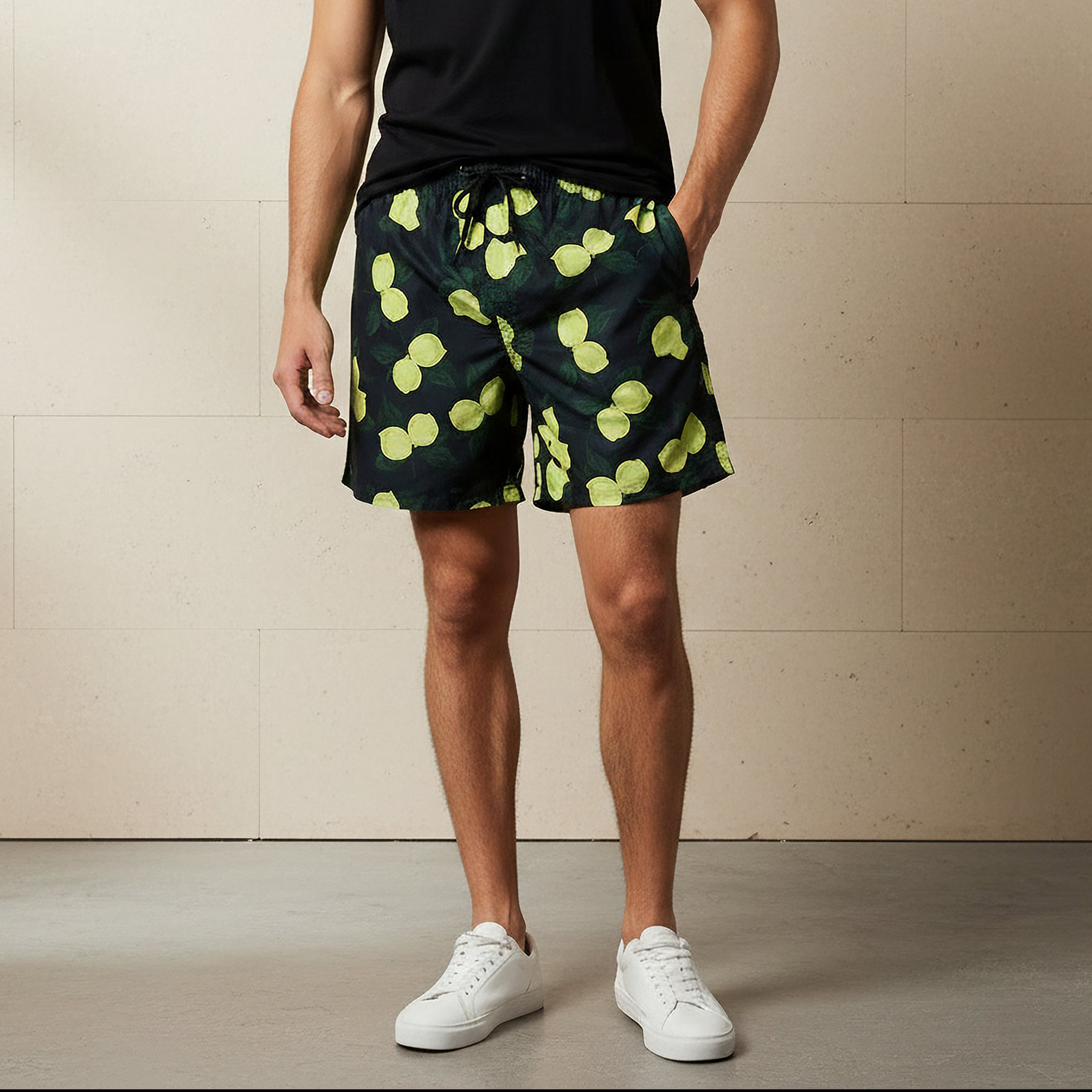 Men Lemon Print Swim Shorts-sports-men-clothing-swimwear-image-1