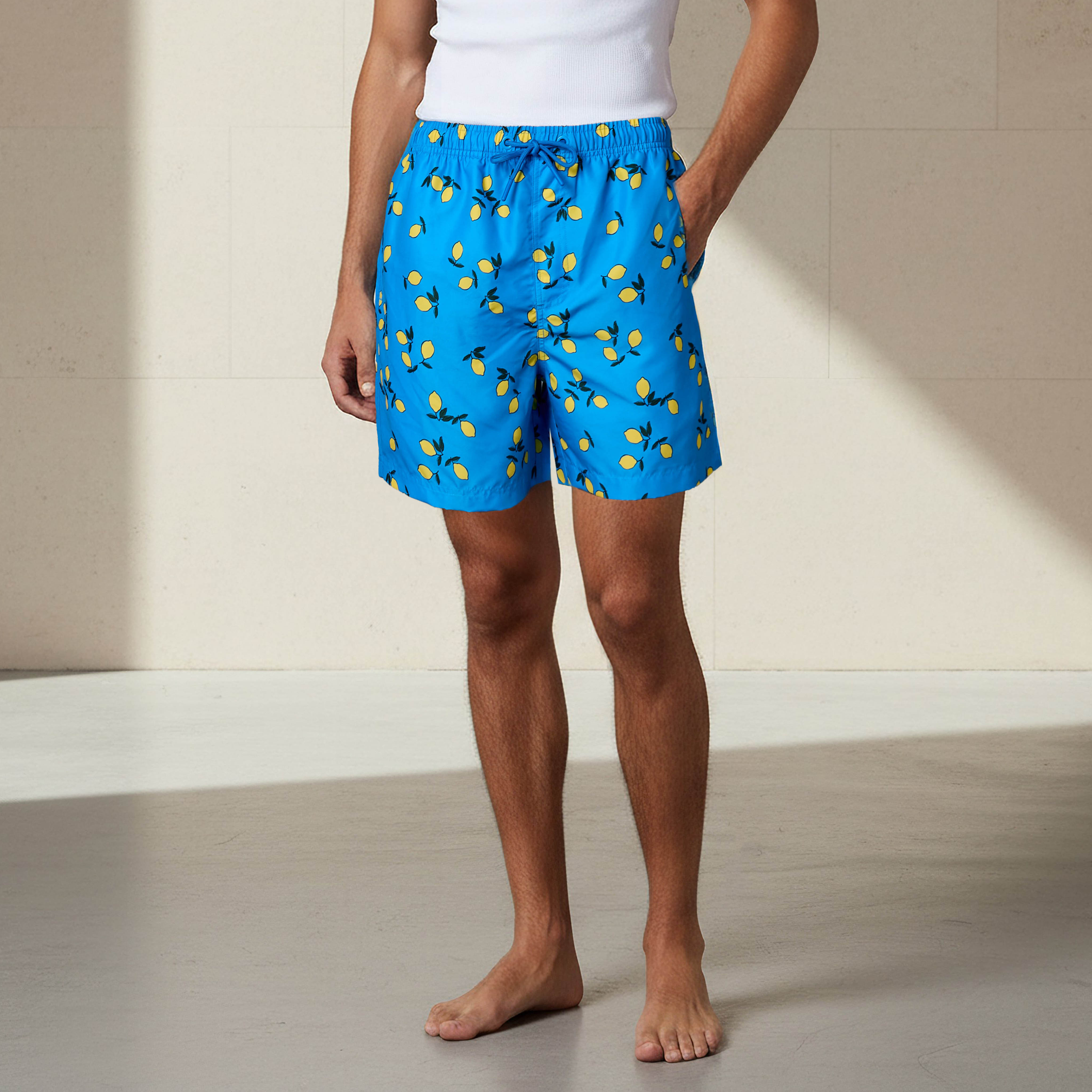 Men Lemon Print Swim Shorts-sports-men-clothing-swimwear-image-1