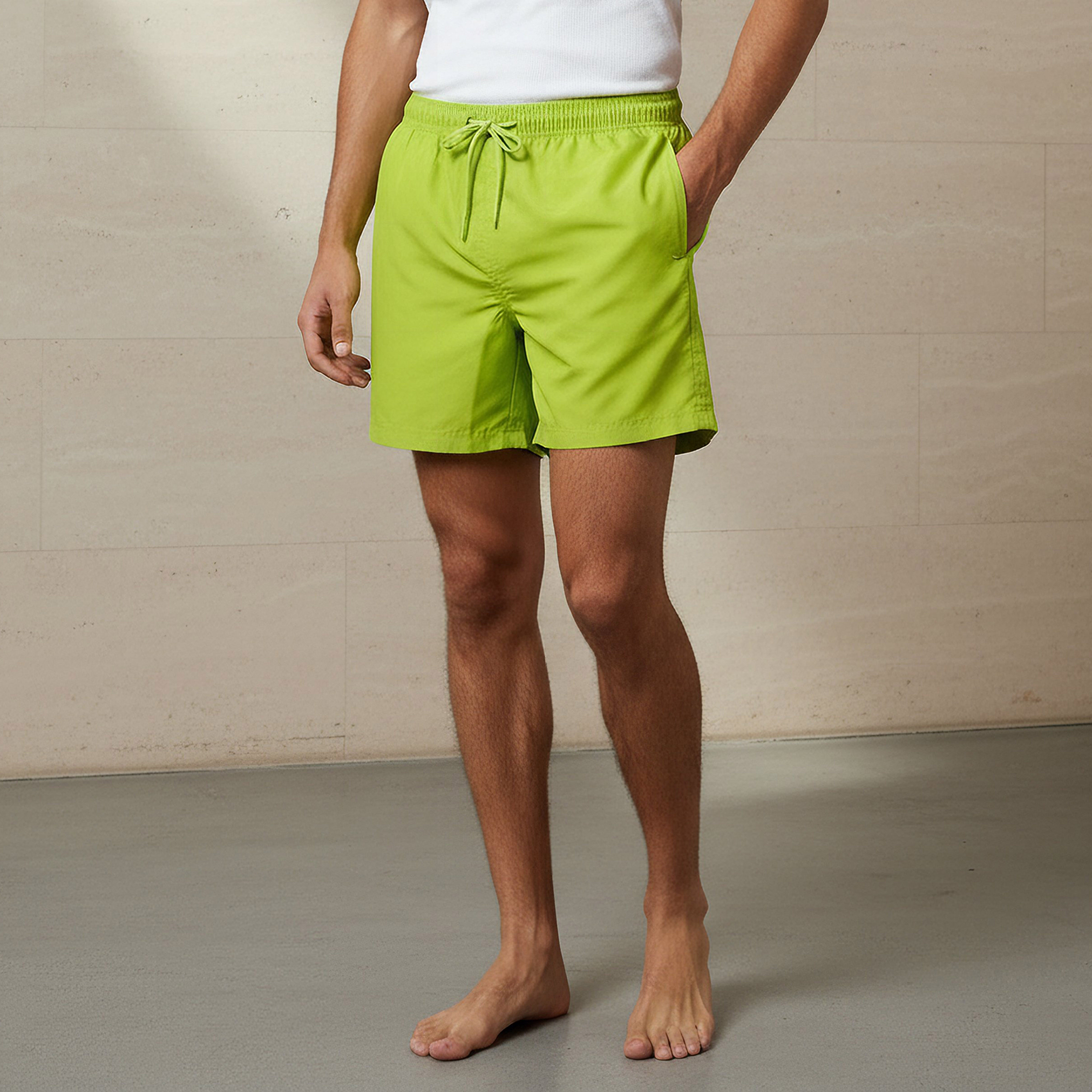 Men Drawstring Waist Swim Shorts-sports-men-clothing-swimwear-image-1