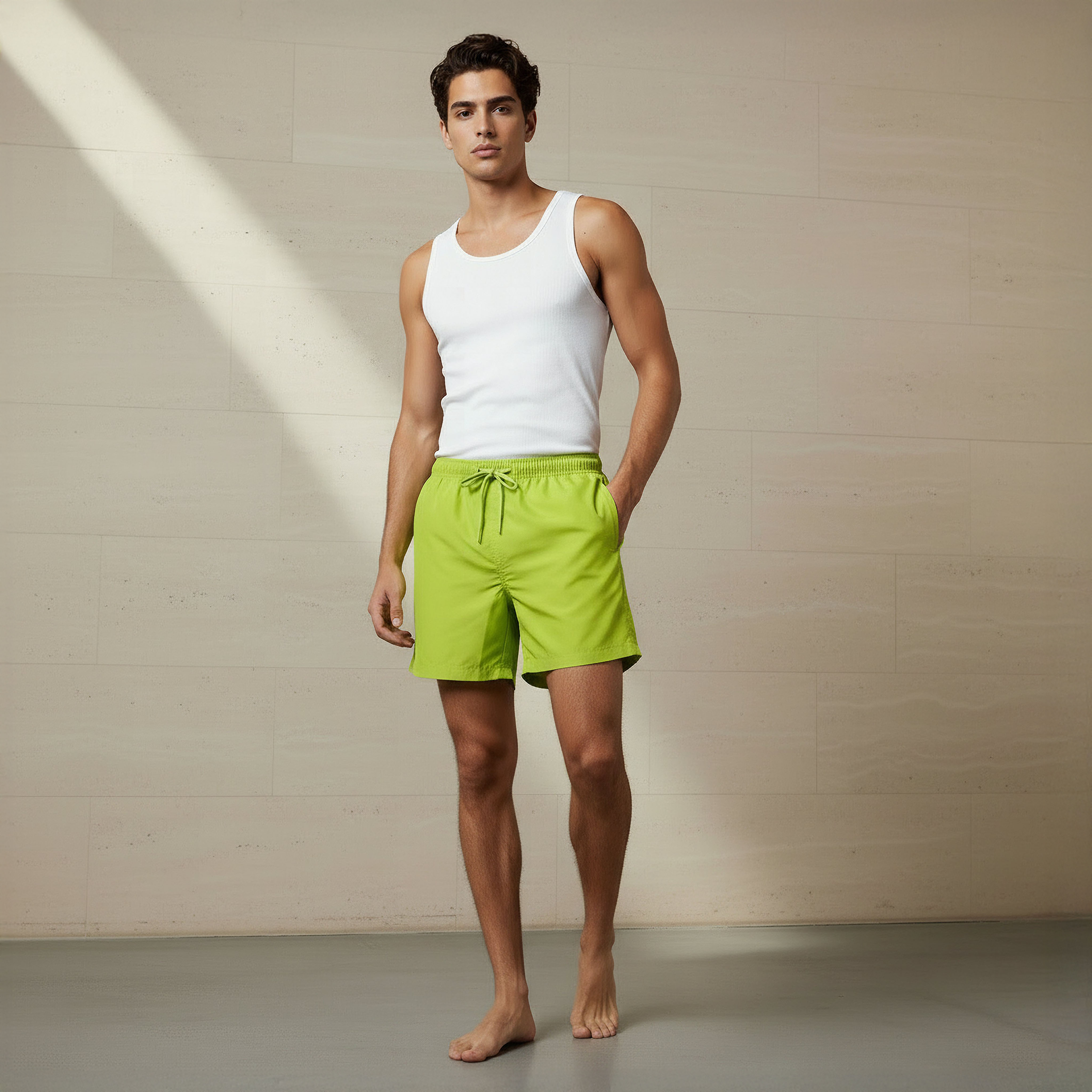 Men Drawstring Waist Swim Shorts-sports-men-clothing-swimwear-image-2