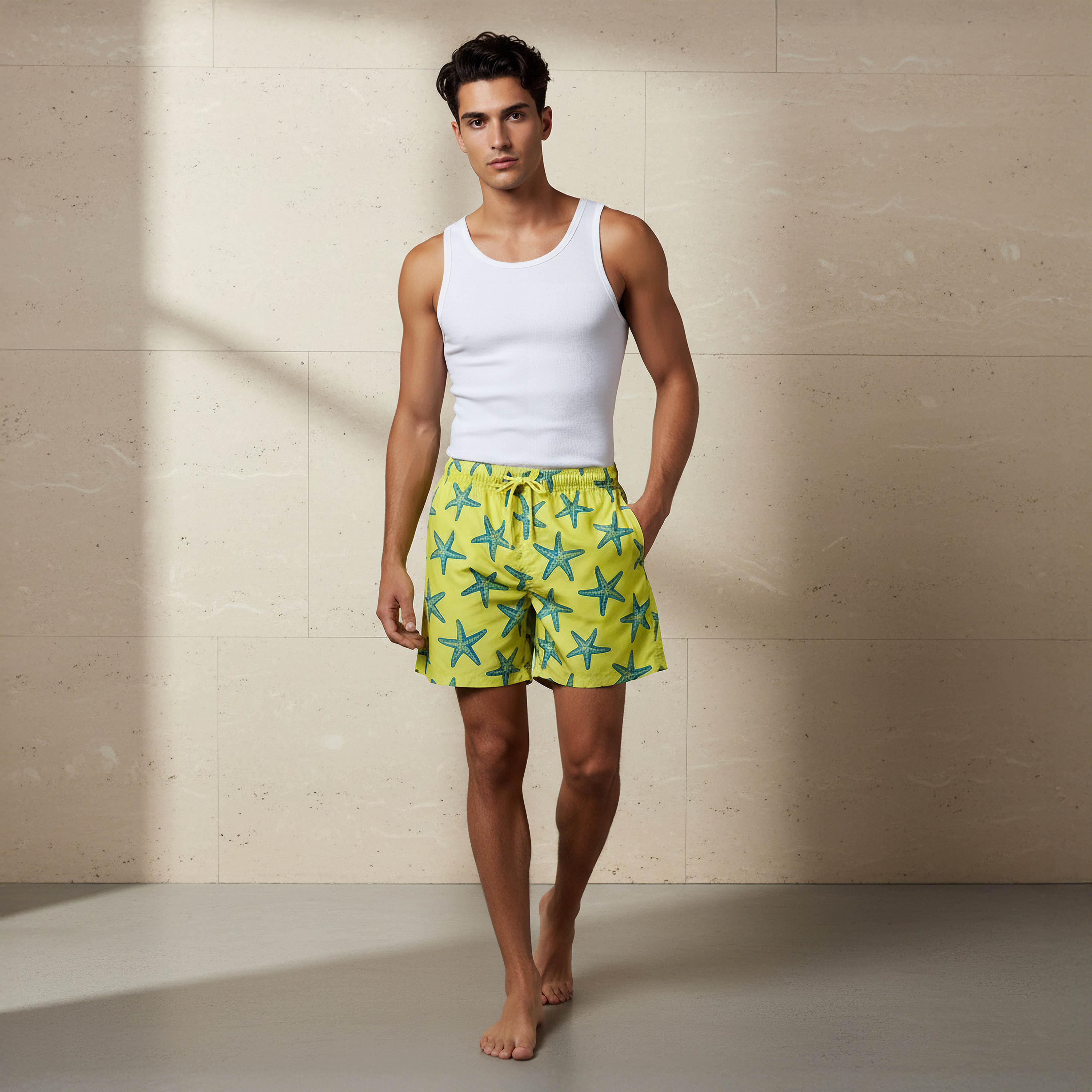 Men Starfish Print Swim Shorts-sports-men-clothing-swimwear-image-3