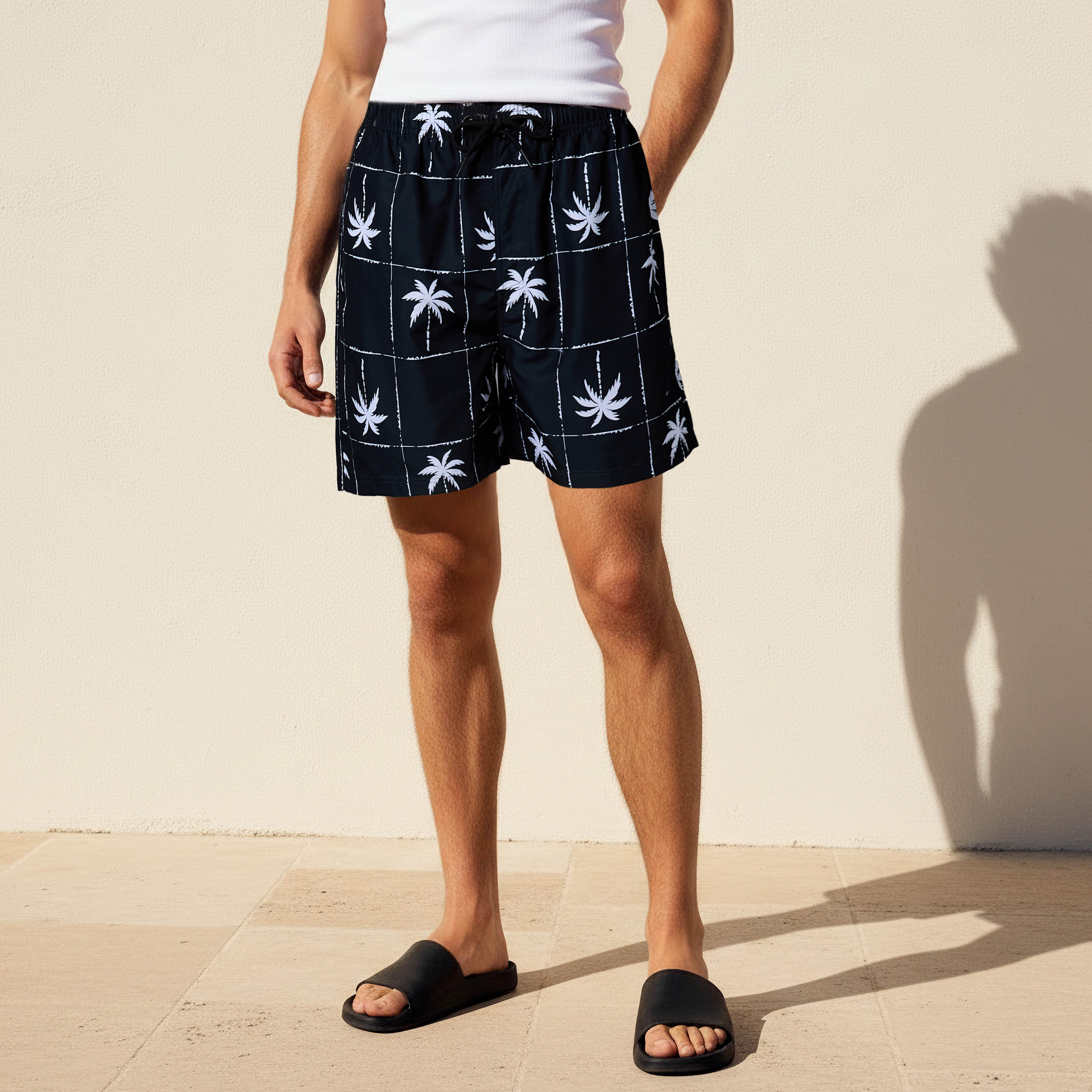 Men Palm Tree Print Swim Shorts-sports-men-clothing-swimwear-image-1