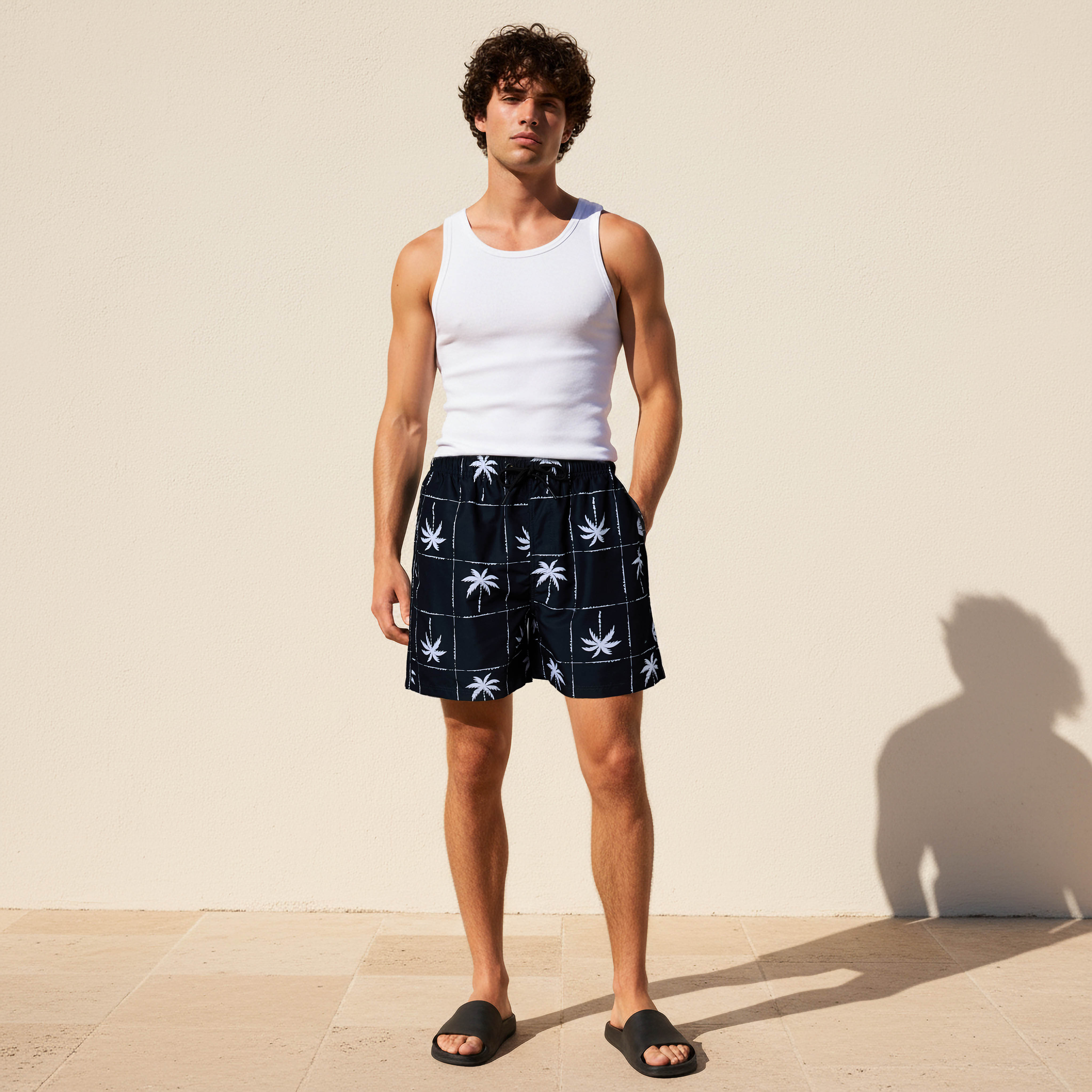 Men Palm Tree Print Swim Shorts-sports-men-clothing-swimwear-image-3