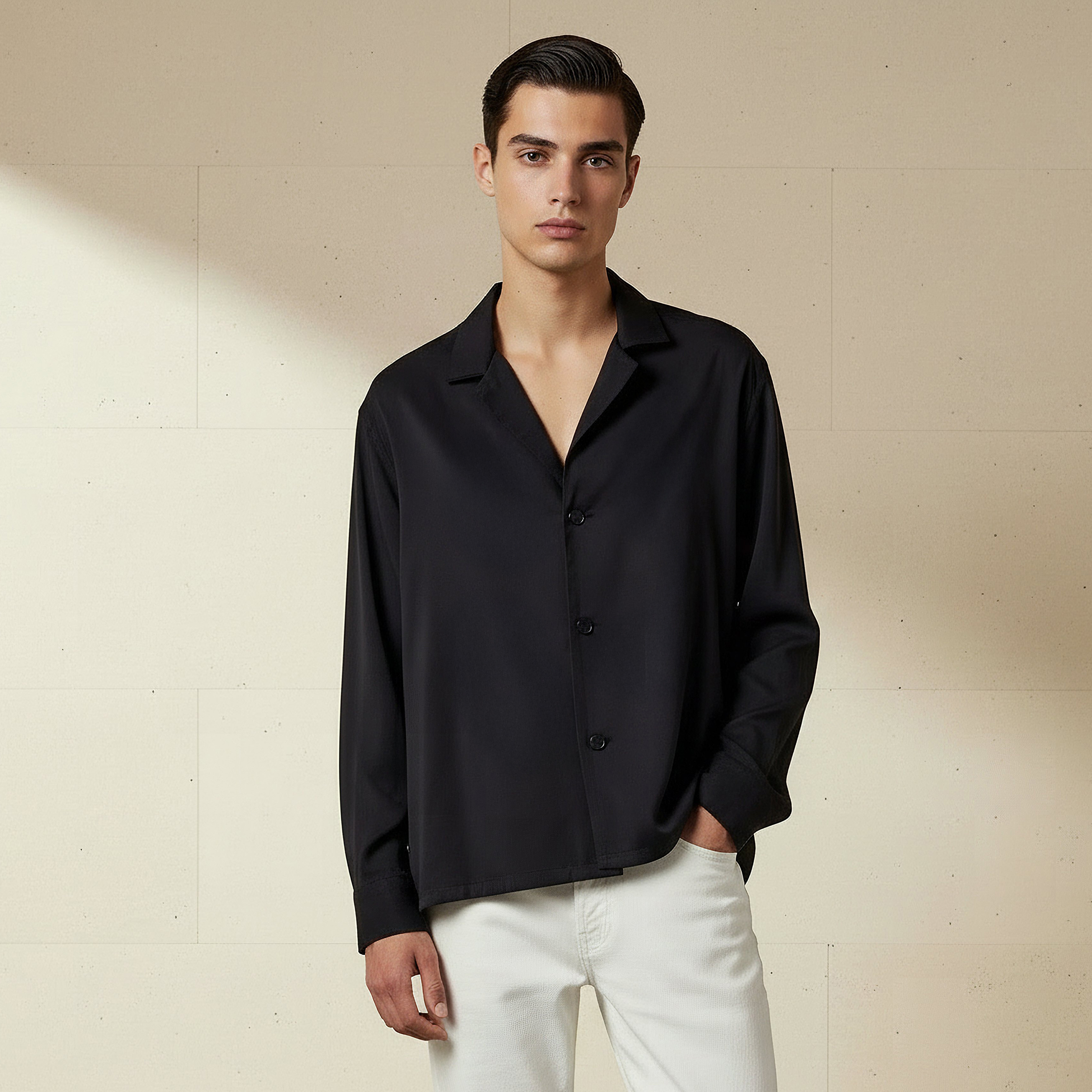 قميص بليزر رجالي بقصة مريحة وأكمام طويلة وياقة عادية-men-clothing-shirts-image-1