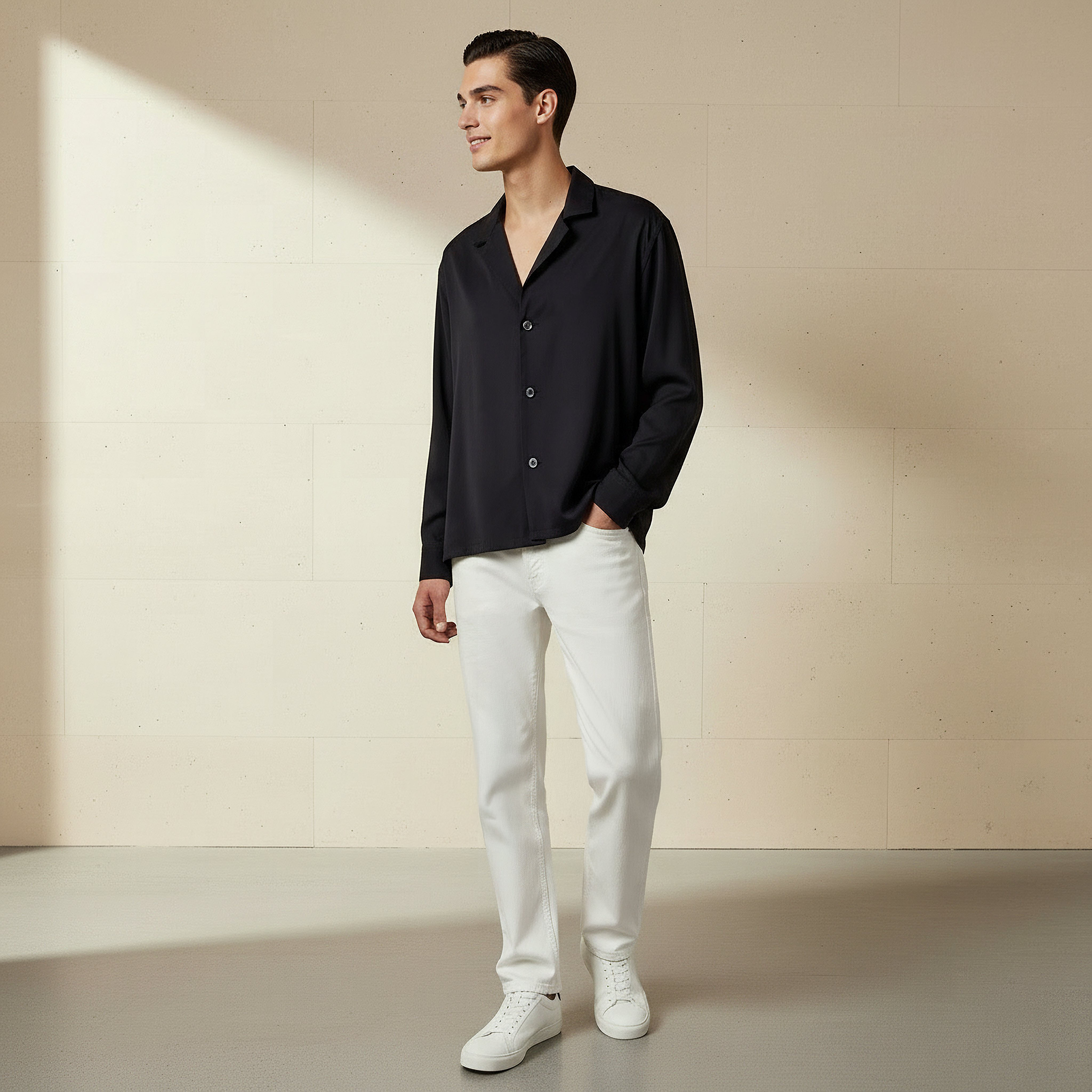 قميص بليزر رجالي بقصة مريحة وأكمام طويلة وياقة عادية-men-clothing-shirts-image-2