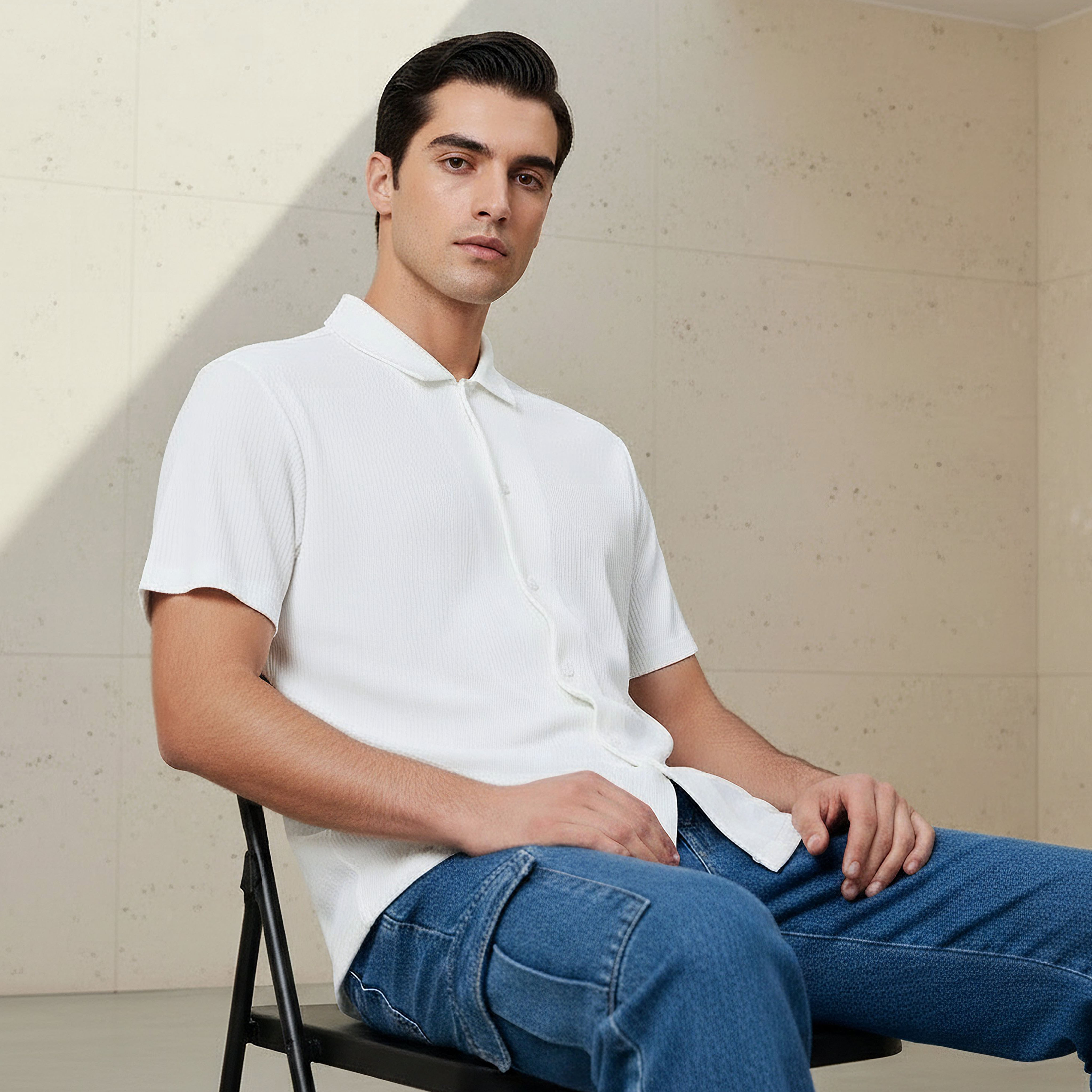 Men Regular Fit Collared Textured Short Sleeve Shirt-men-clothing-tshirtsandpolos-polos-image-1