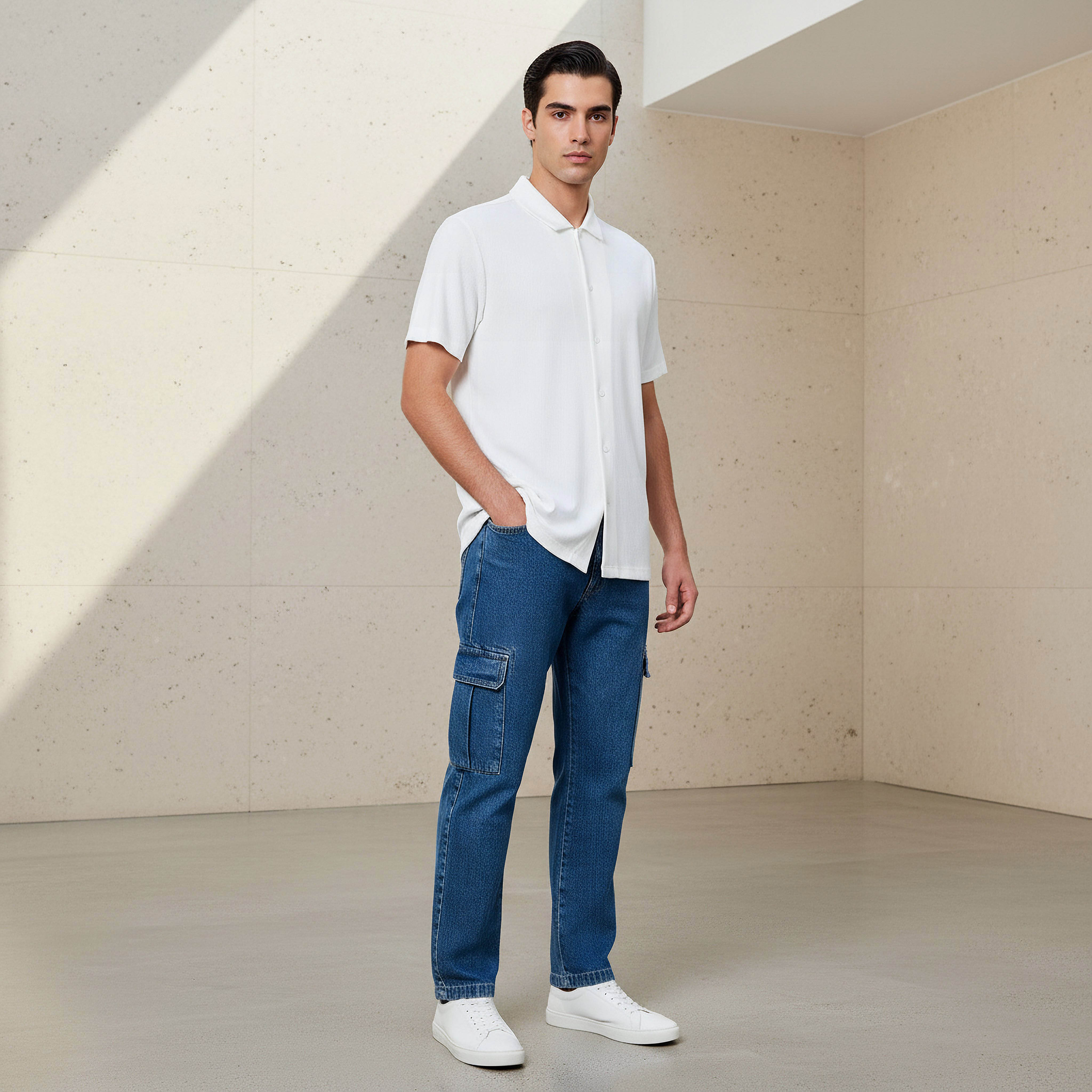 Men Regular Fit Collared Textured Short Sleeve Shirt-men-clothing-tshirtsandpolos-polos-image-2