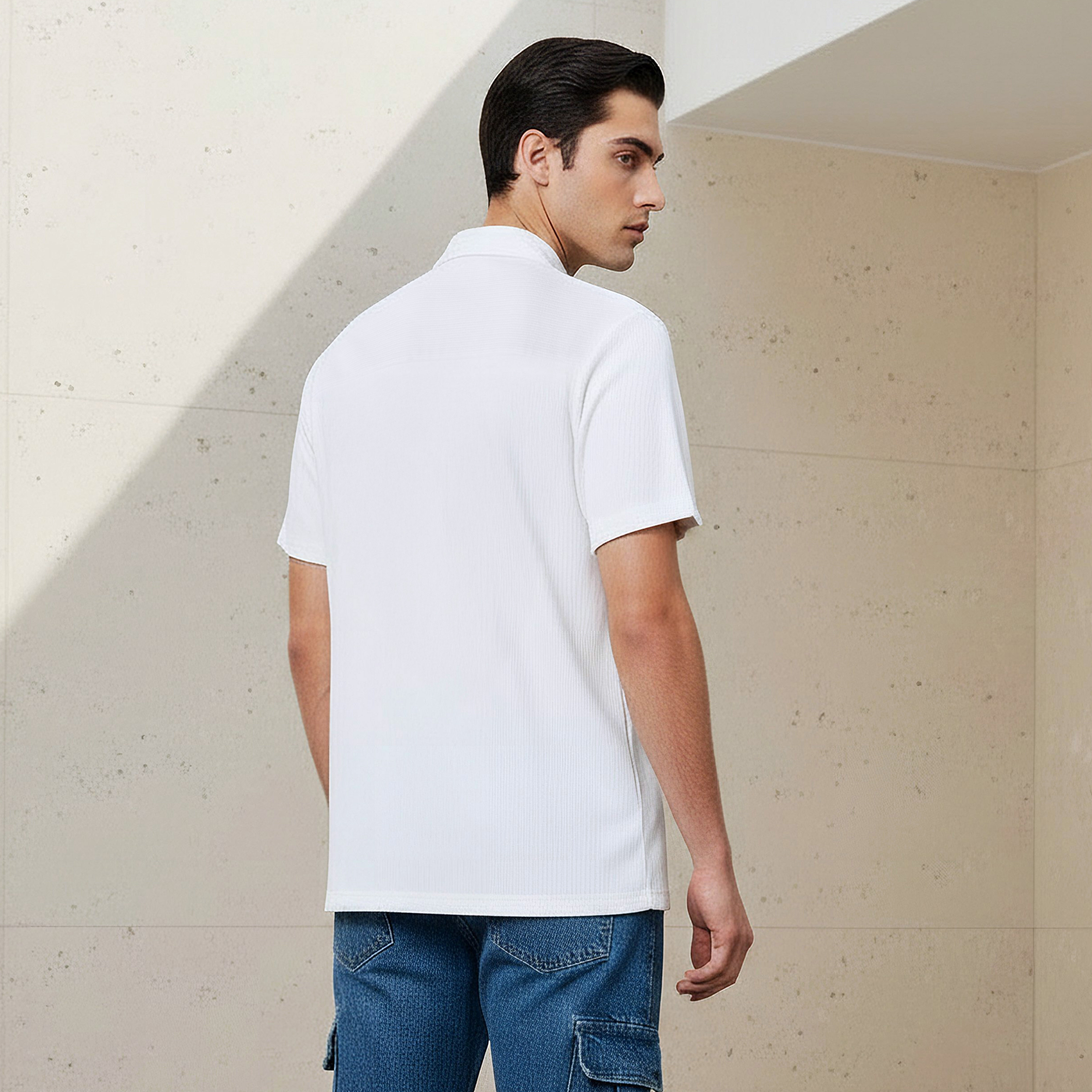 Men Regular Fit Collared Textured Short Sleeve Shirt-men-clothing-tshirtsandpolos-polos-image-3
