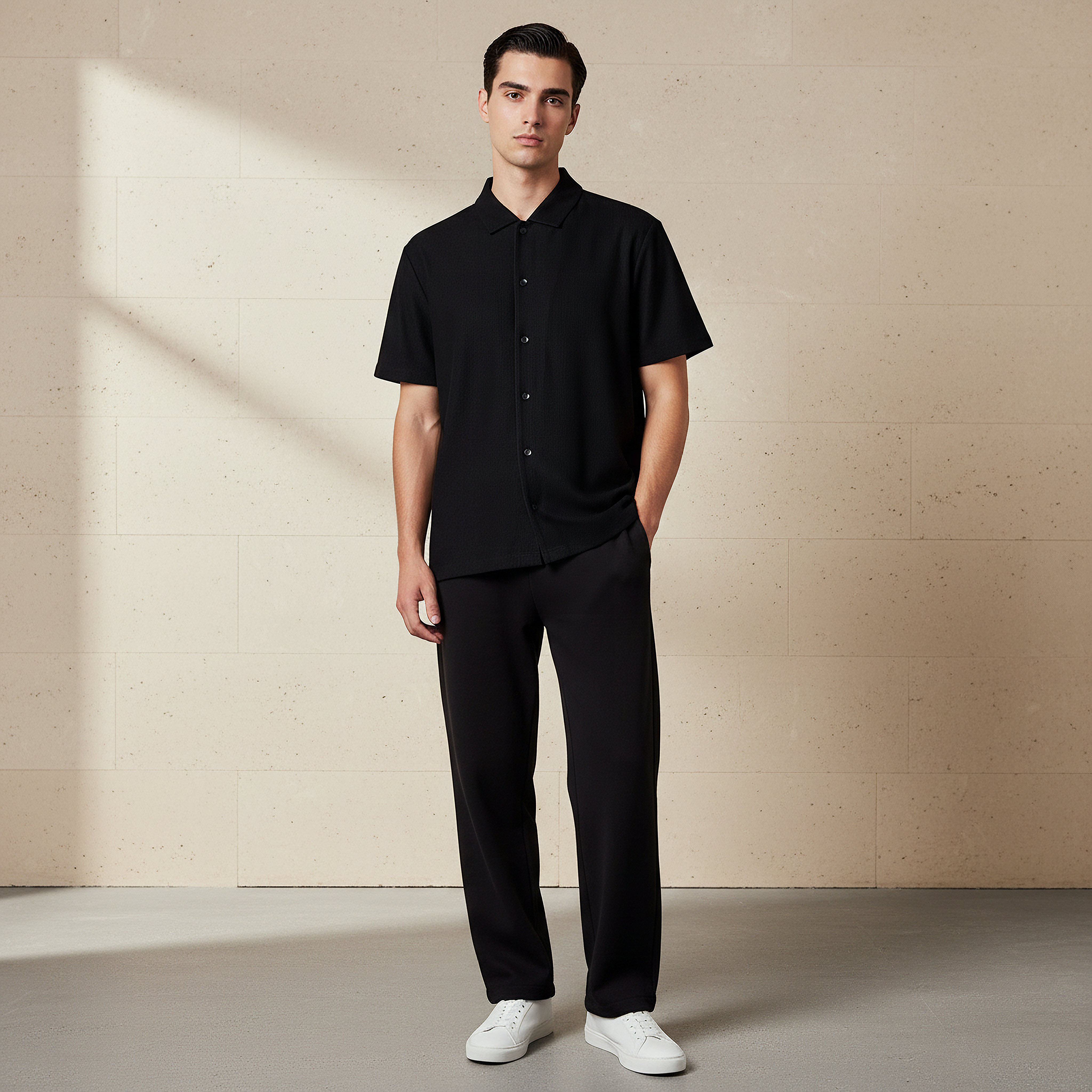 Men Regular Fit Collared Textured Short Sleeve Shirt-men-clothing-tshirtsandpolos-polos-image-2