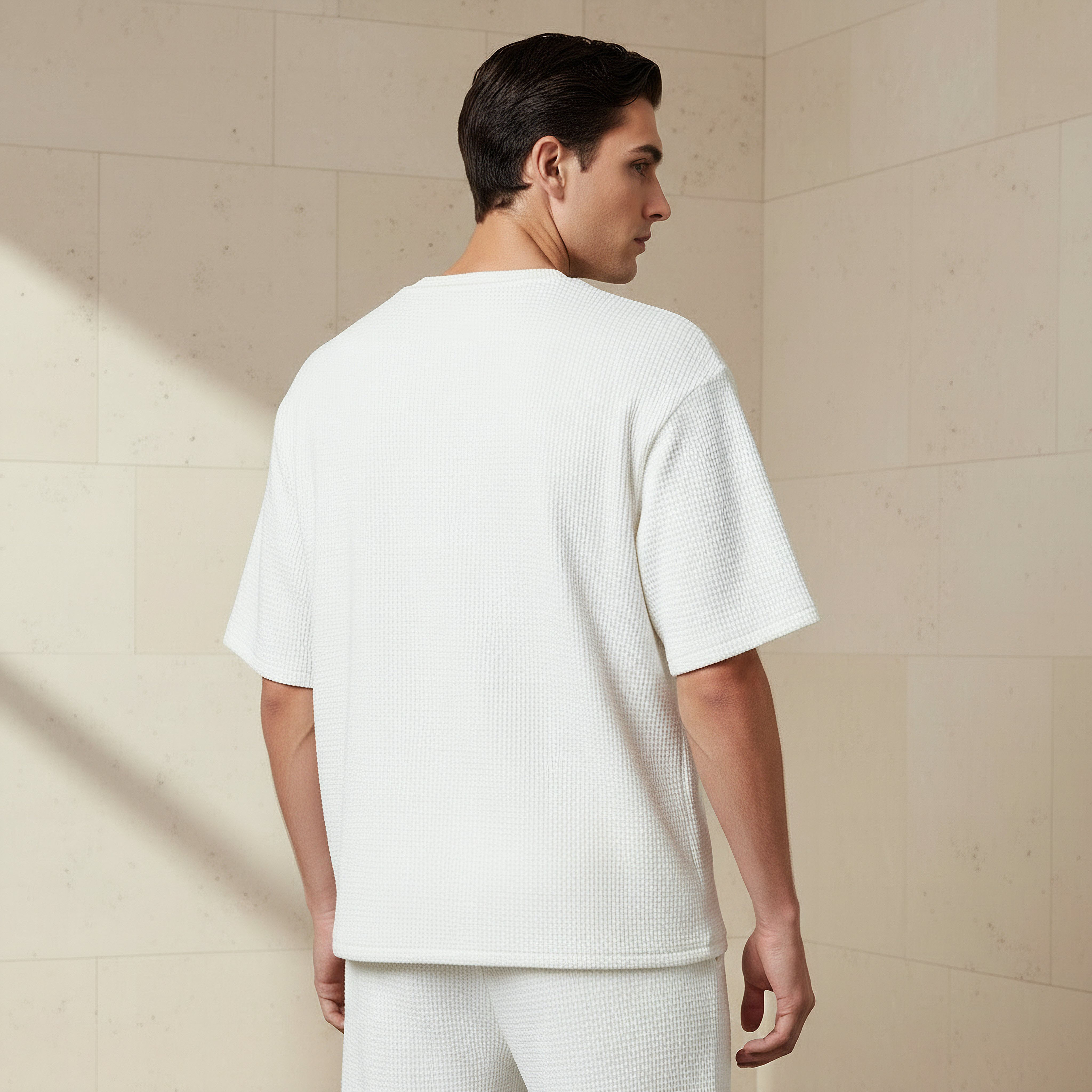 Men Crew Neck Short Sleeves Textured T-shirt-men-clothing-coordsets-image-3