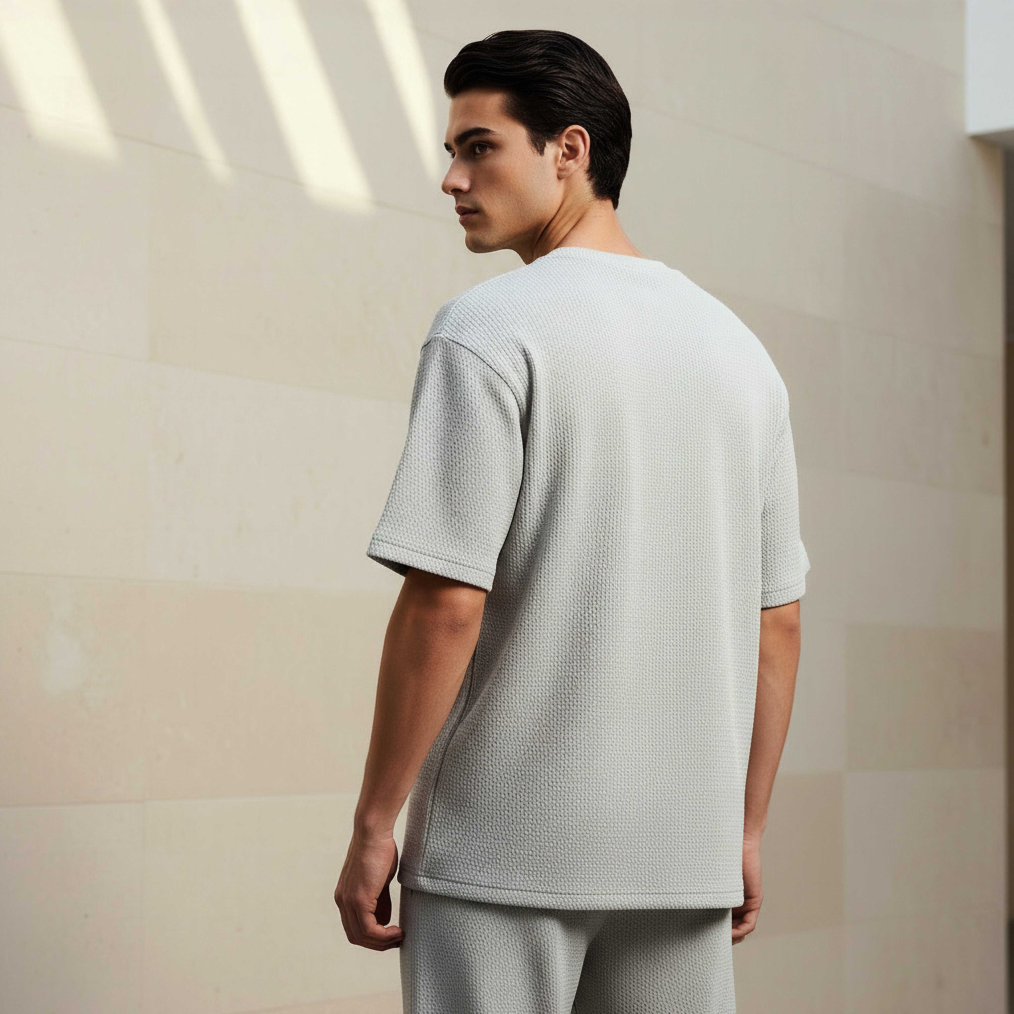 Men Crew Neck Short Sleeves Textured T-shirt-men-clothing-coordsets-image-3