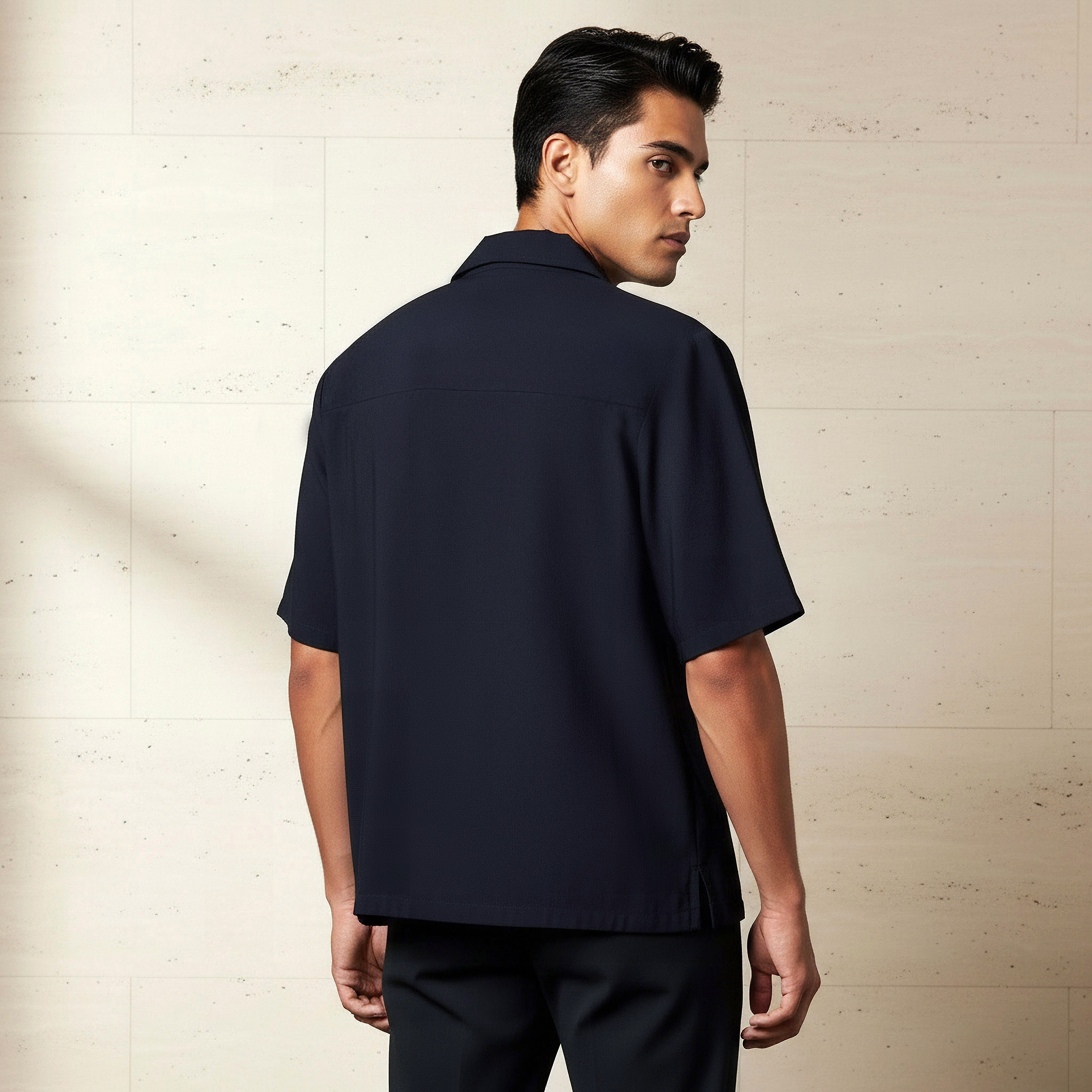 Men Regular Fit Collared Short Sleeves Blazer Shirt-men-clothing-shirts-image-4