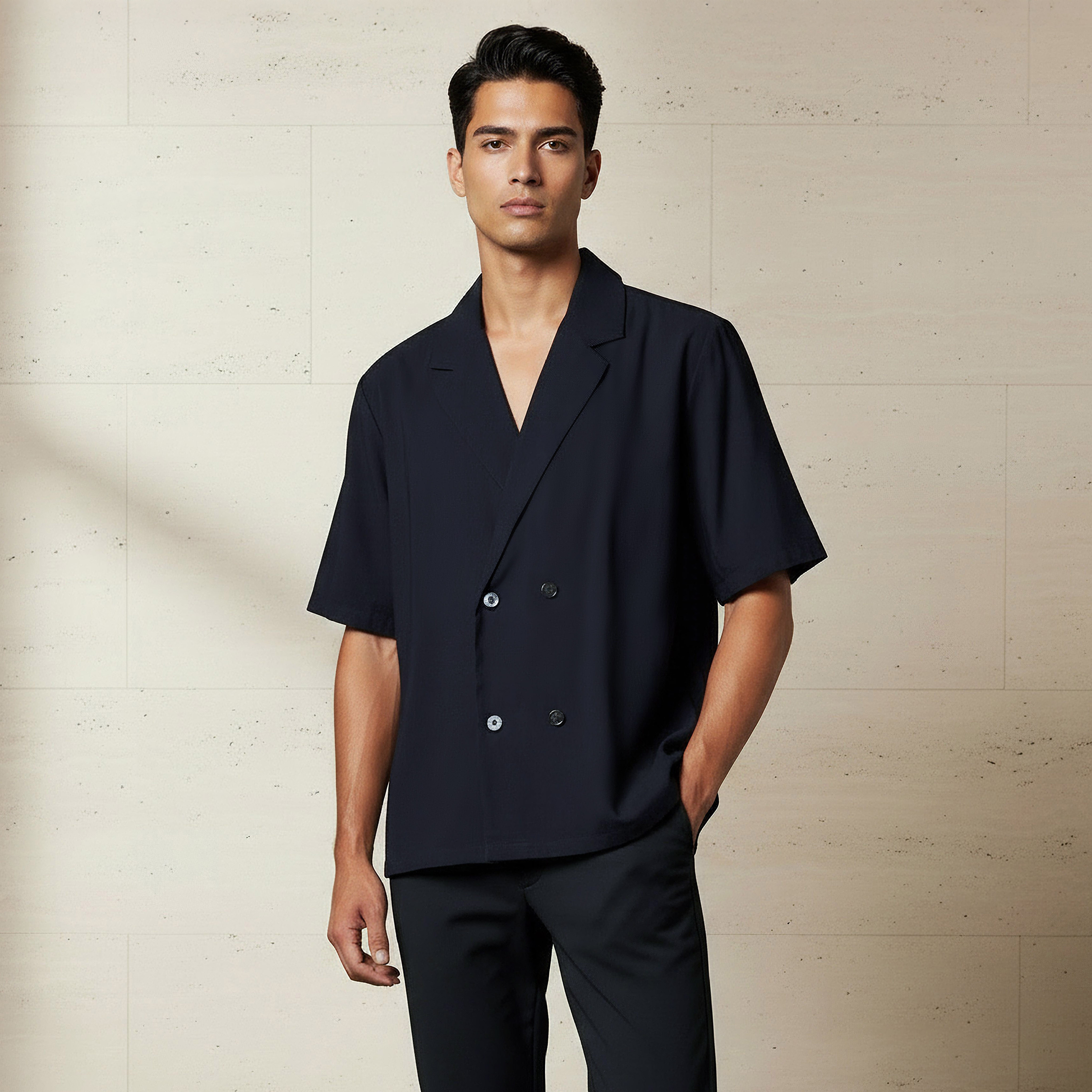 Men Regular Fit Collared Short Sleeves Blazer Shirt-men-clothing-shirts-image-5