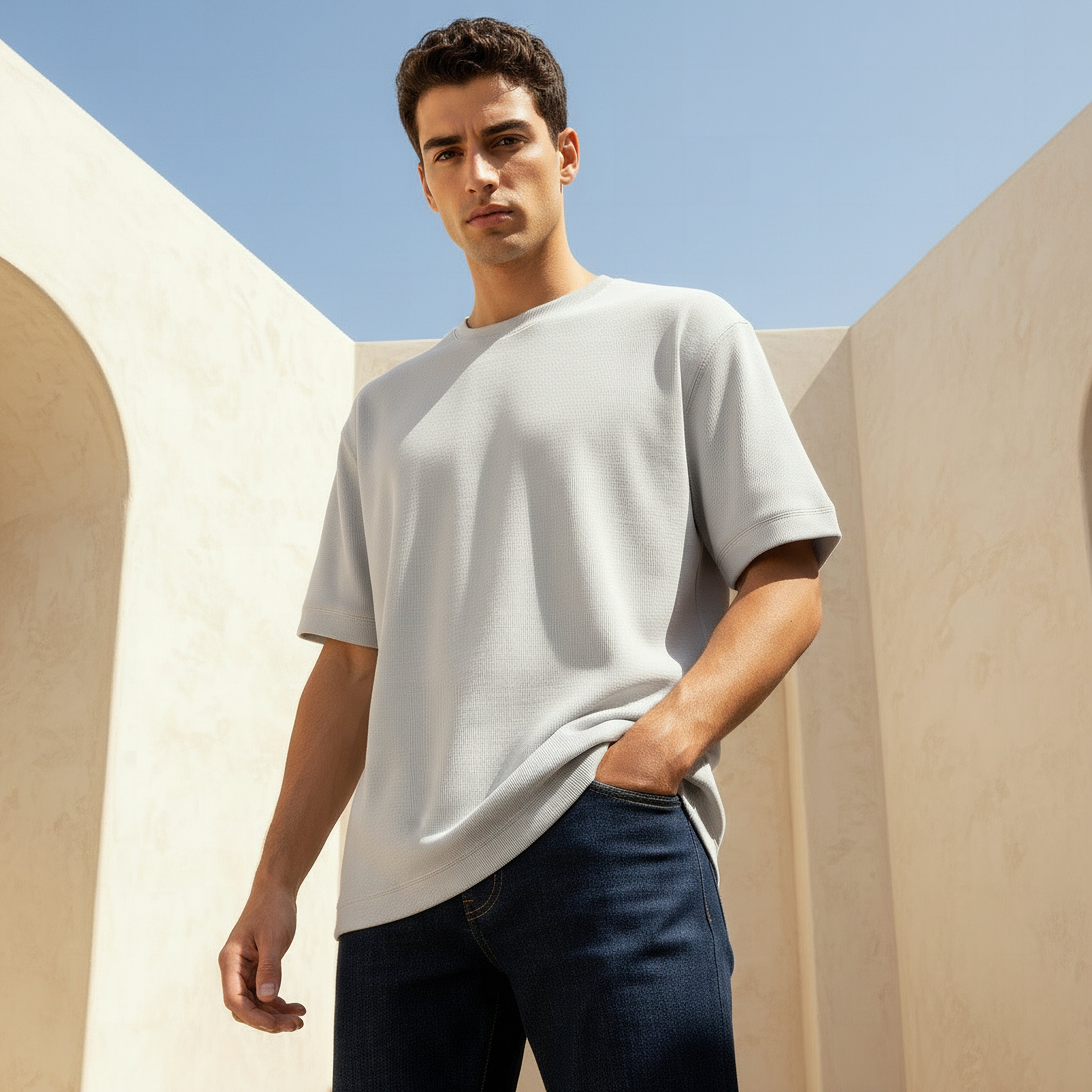 Men Relaxed Crew Neck Short Sleeves Textured T-shirt-men-clothing-tshirtsandpolos-tshirts-image-1