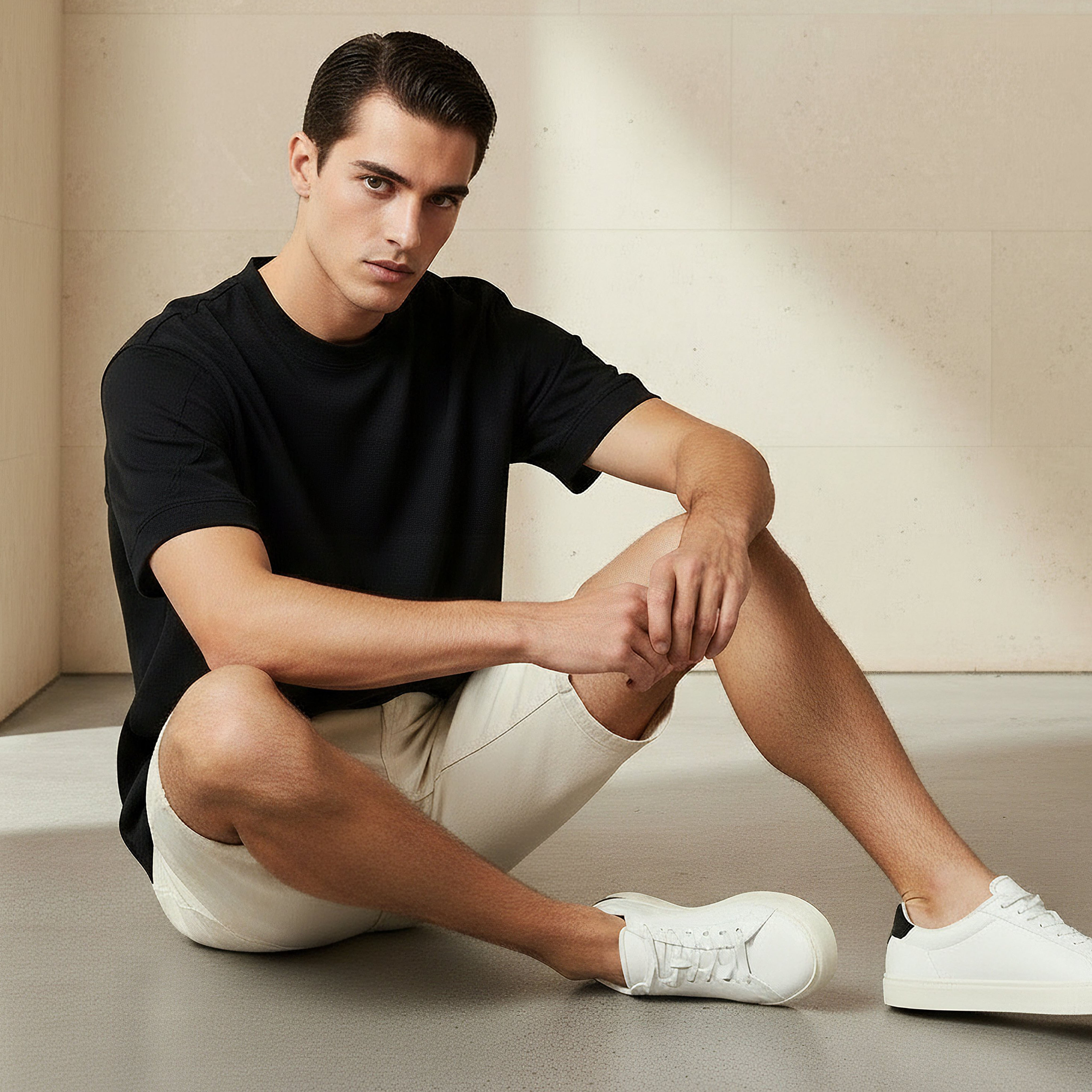 تيشيرت رجالي بارز الملمس بقصة مريحة وياقة ضيقة وأكمام قصيرة-men-clothing-tshirtsandpolos-tshirts-image-5