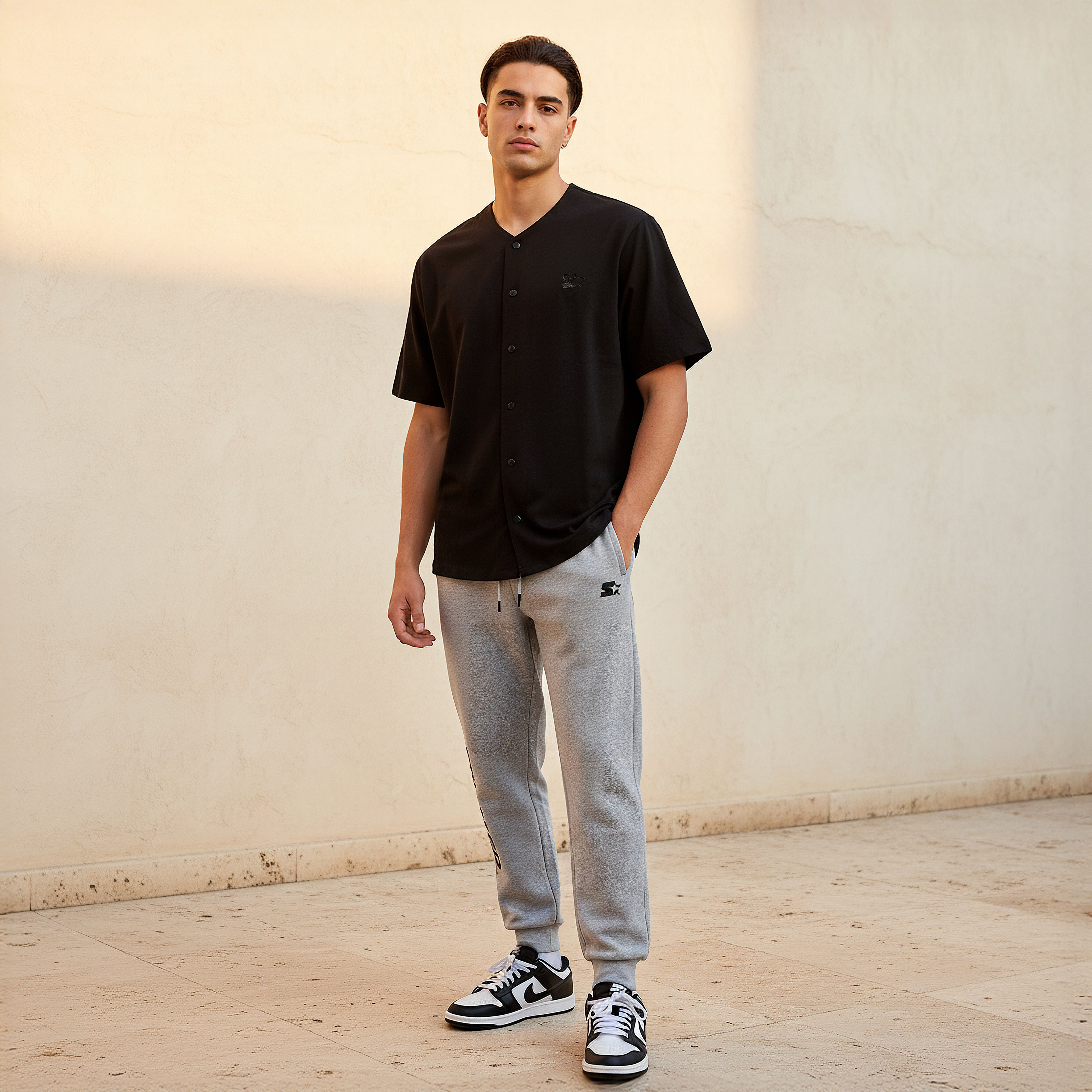 Men Regular Fit V-neck Embroidered Short Sleeves Baseball Shirt-men-clothing-shirts-image-3